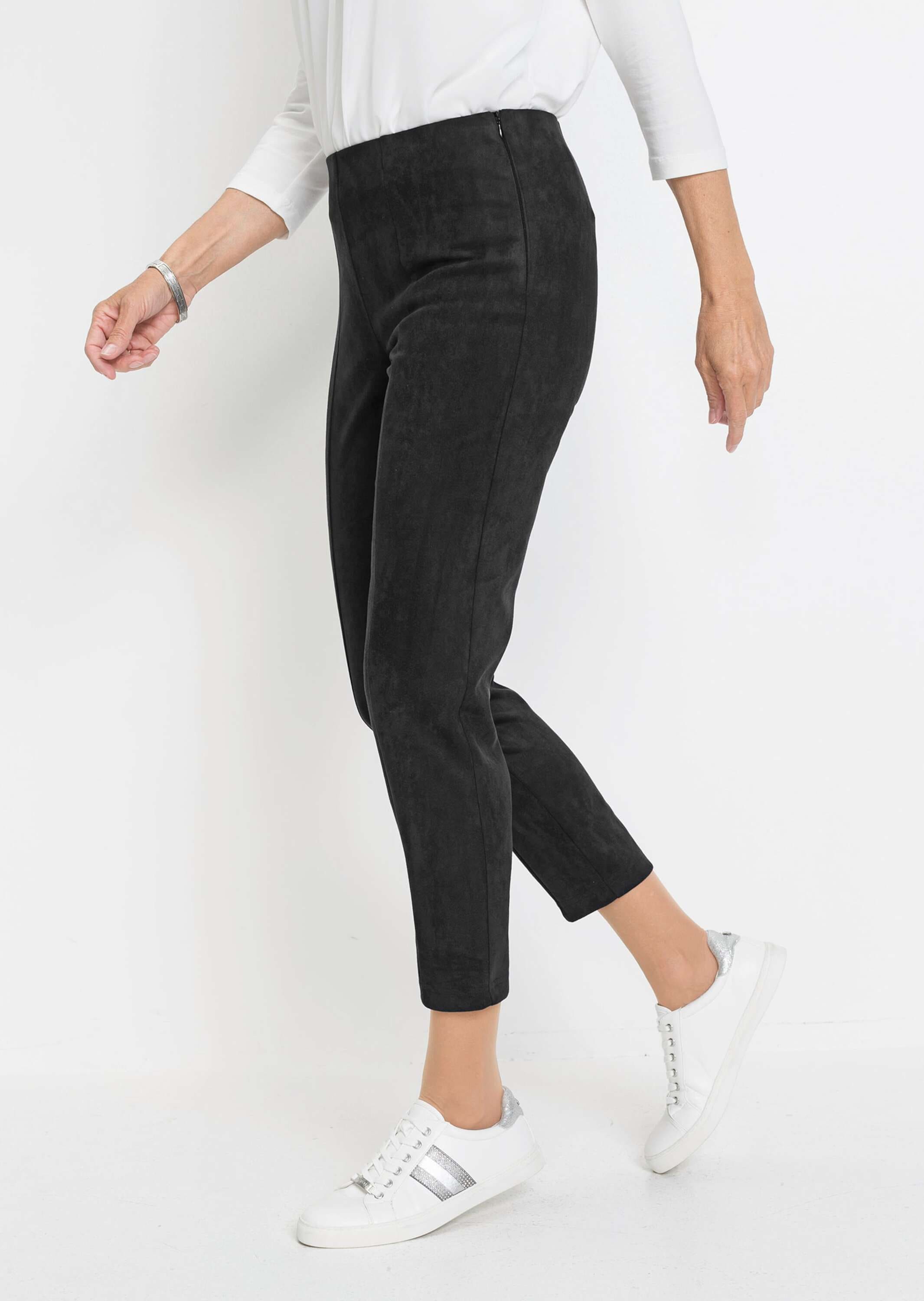 GOLDNER 2-in-1-Hose »Kurzgröße Moderne Leggings in trendigem Velourslederimitat«