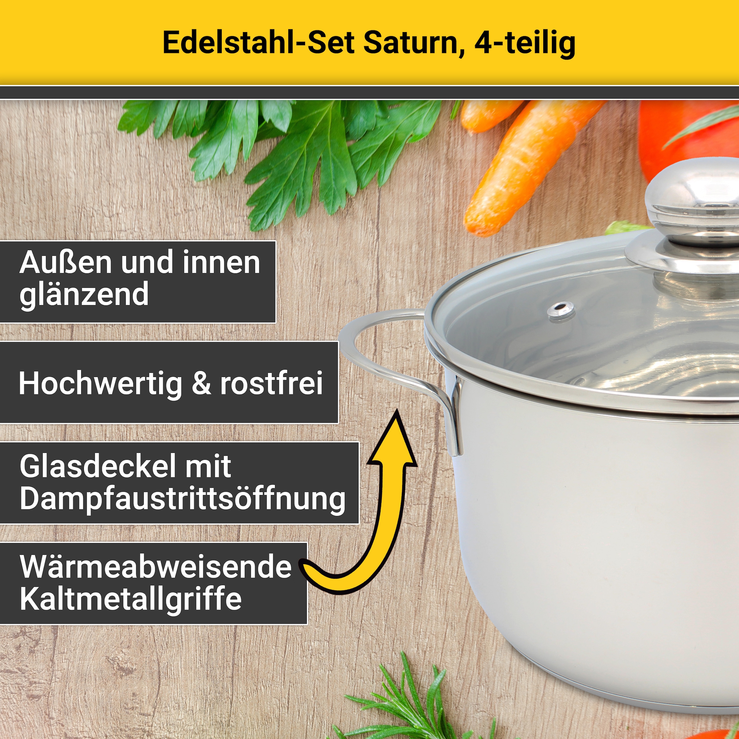 Krüger Topf-Set »Saturn«, Edelstahl, (Set, 7 tlg.), für Induktions-Kochfelder geeignet