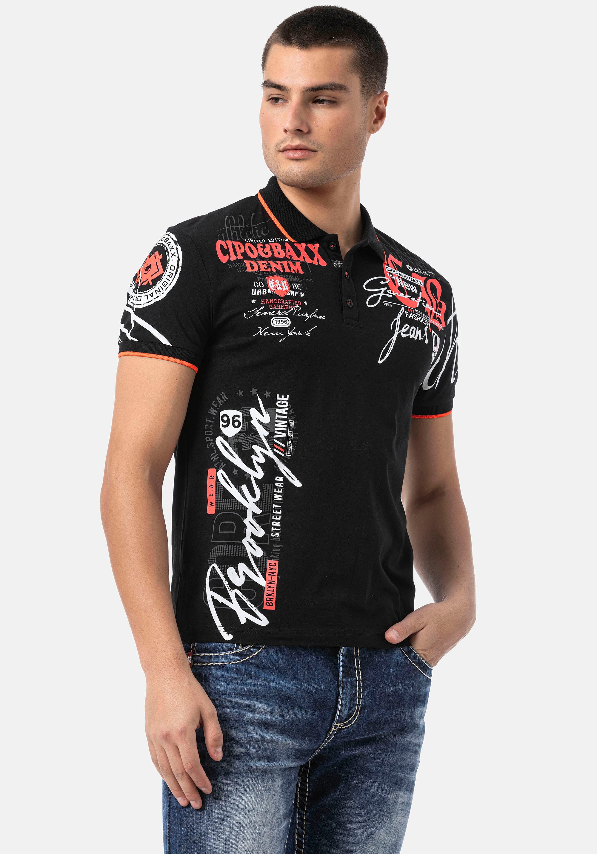 Cipo & Baxx Poloshirt, mit markantem Print