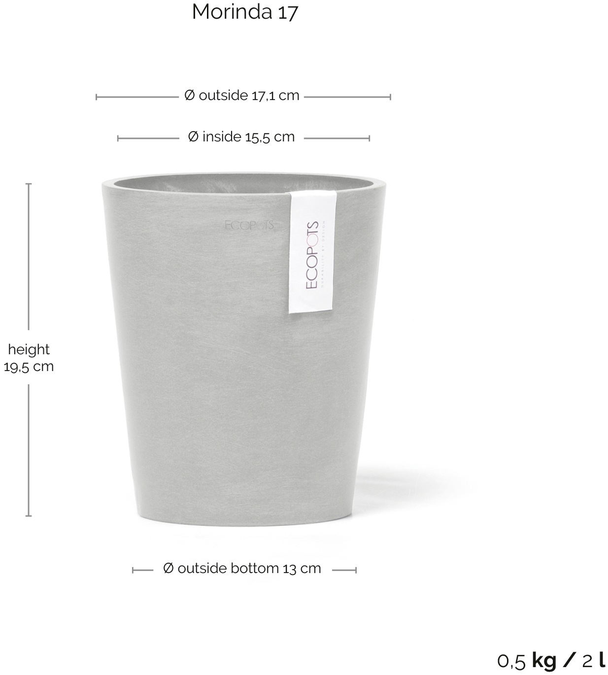 ECOPOTS Blumentopf »Morinda Orchidee 17 Weißgrau«, für den Innenbereich