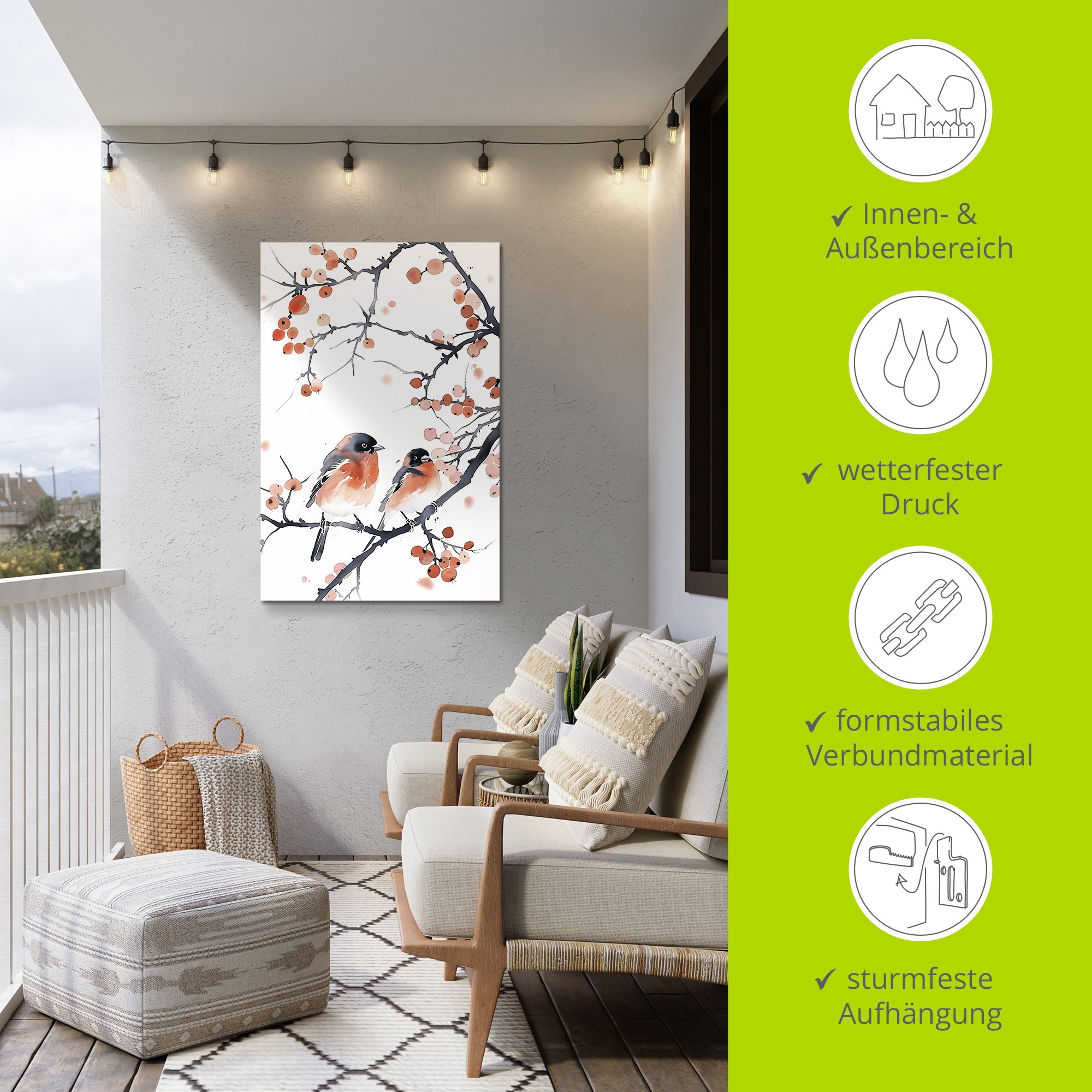 Wandbild ARTLAND "Aquarell Gimpel", farbe bild(er): rot, B:80cm H:120cm, Alu Dibond, Bilder, als Alubild, Leinwandbild, Poster, Wandaufkleber in verschied. Größen 2