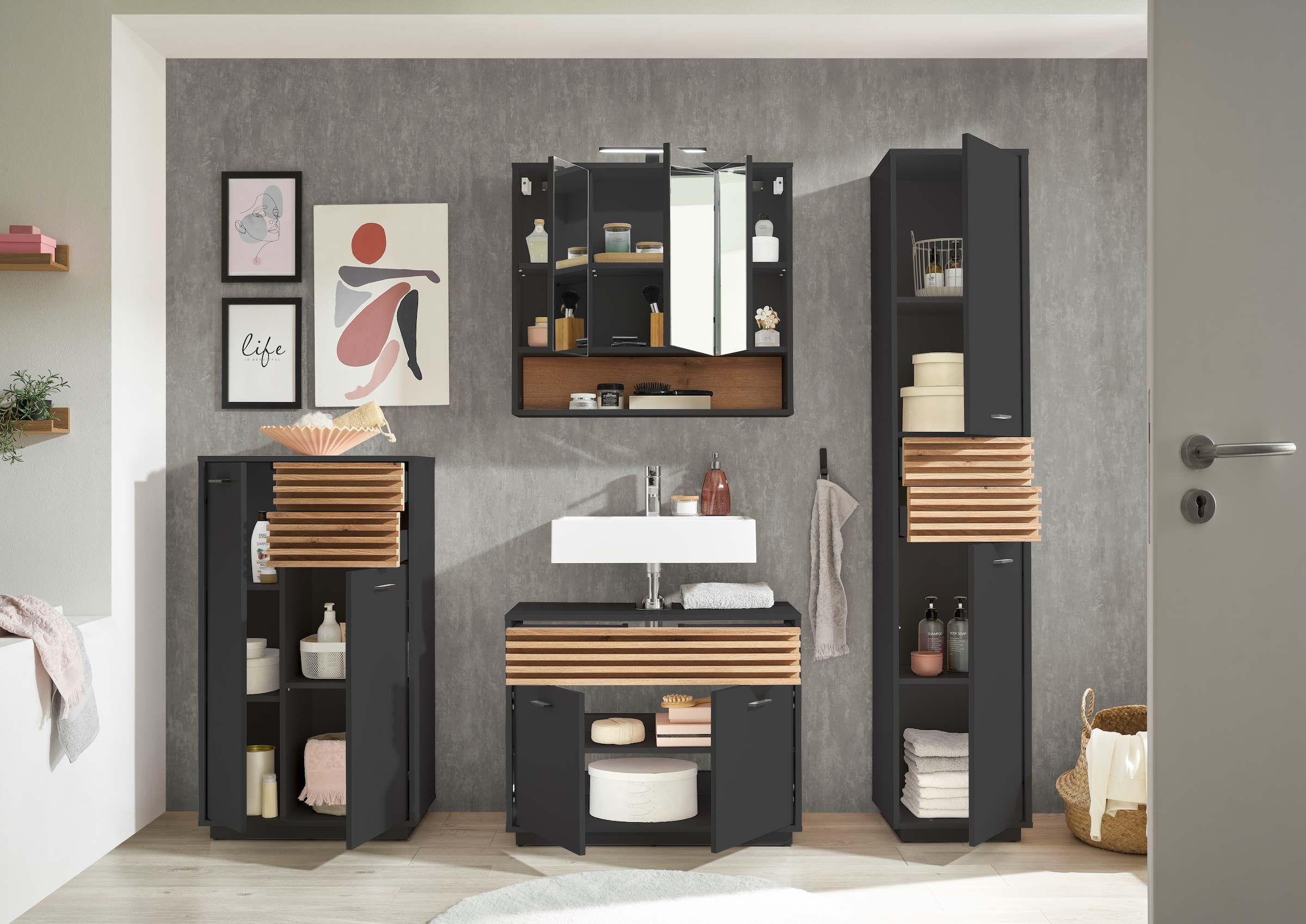 BASIC by Balculina Spiegelschrank »Liguria B/H/T 80x72x21 cm« 1 Stk. tlg. Breite 80cm, Beleuchtung, FSC-Mix 70%