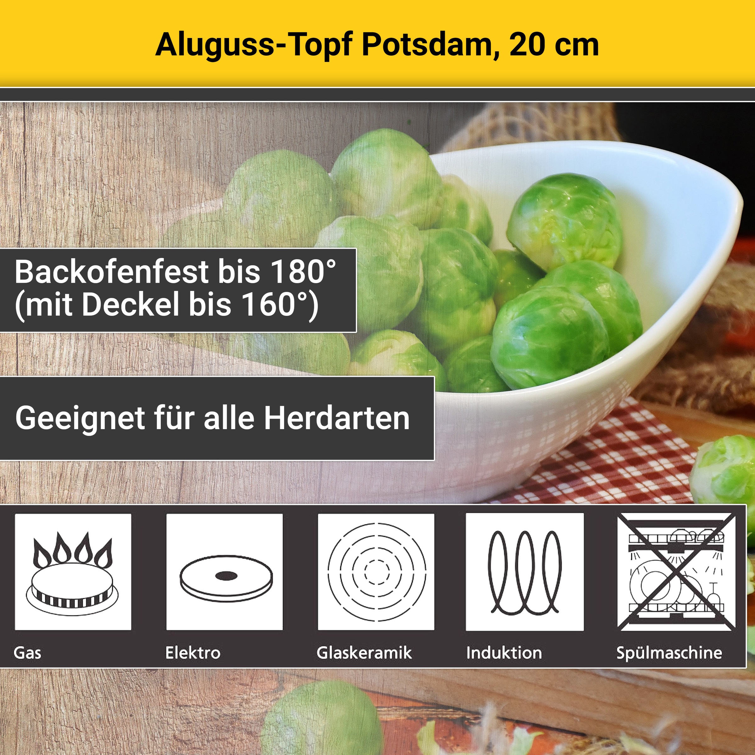 Krüger Fleischtopf »Aluguss Topf mit Glasdeckel Potsdam«, Aluminiumguss, (1 tlg.), für Induktions-Kochfelder geeignet