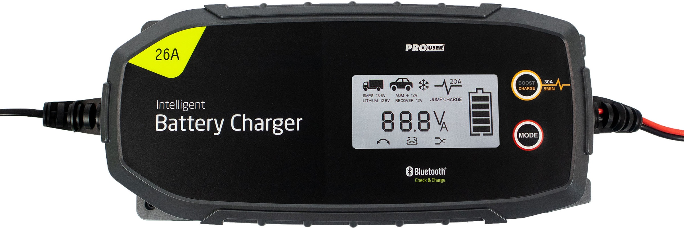PROUSER Autobatterie-Ladegerät "Mikroprozessor Ladegerät 26A IBC26000B", B:31cm H:9cm T:14cm, schwarz, Ladegeräte