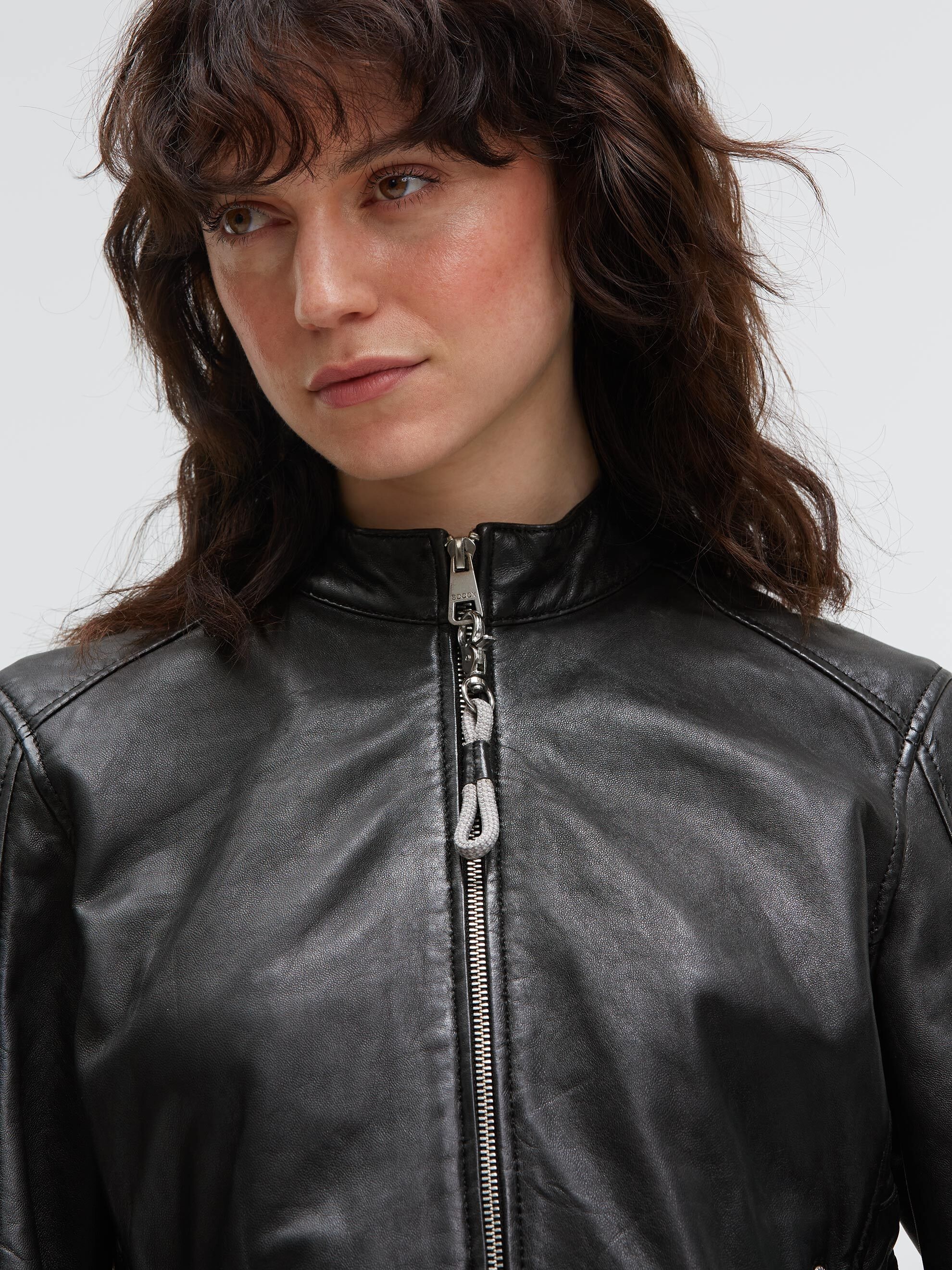 SOCCX Lederjacke mit Kapuze mit Reißverschluss an den Einschubtaschen