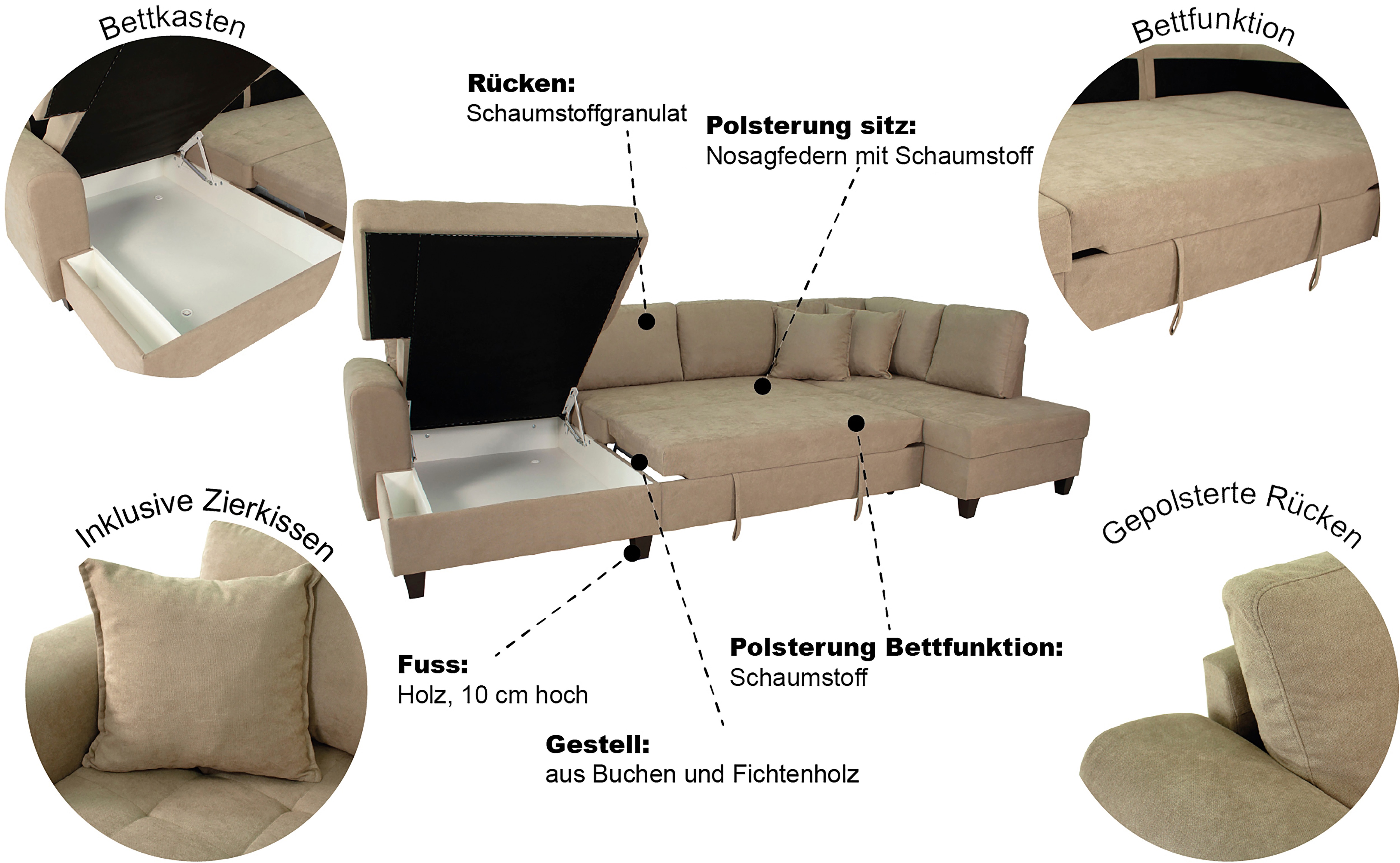 Thumbnail - Trends by HG Wohnlandschaft "Moritz, U-Form" inkl. Bettfunktion und Bettkasten, inkl. 2 Zierkissen
