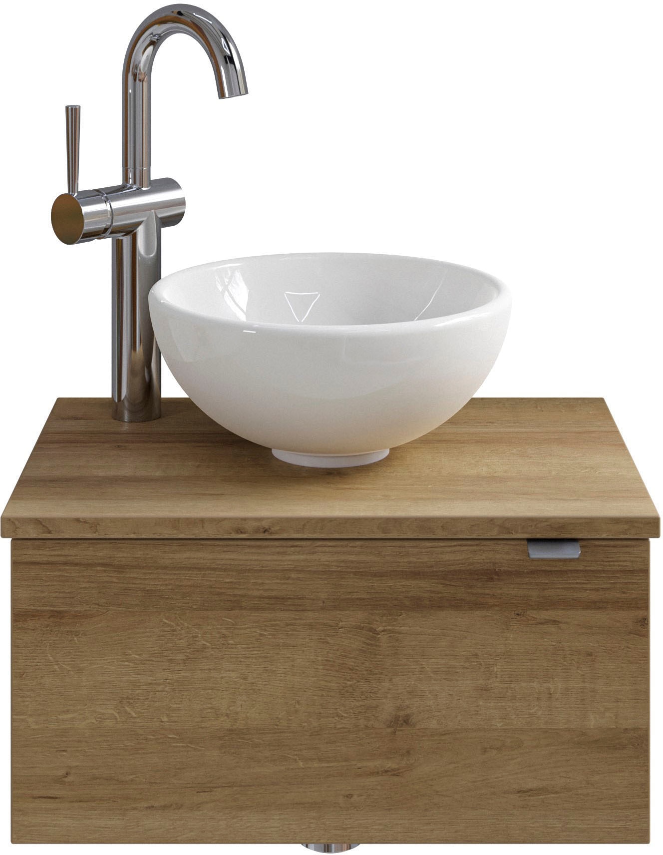 Saphir Waschtisch "Serie 6915 Waschschale mit Unterschrank für Gästebad, Gäste WC" Keramik-Aufsatzbecken, Waschtischplatte, Waschtischunterschrank, 3 Stk. tlg. 51 cm breit, 1 Tür, Waschtischplatte, kleine Bäder, ohne Armatur