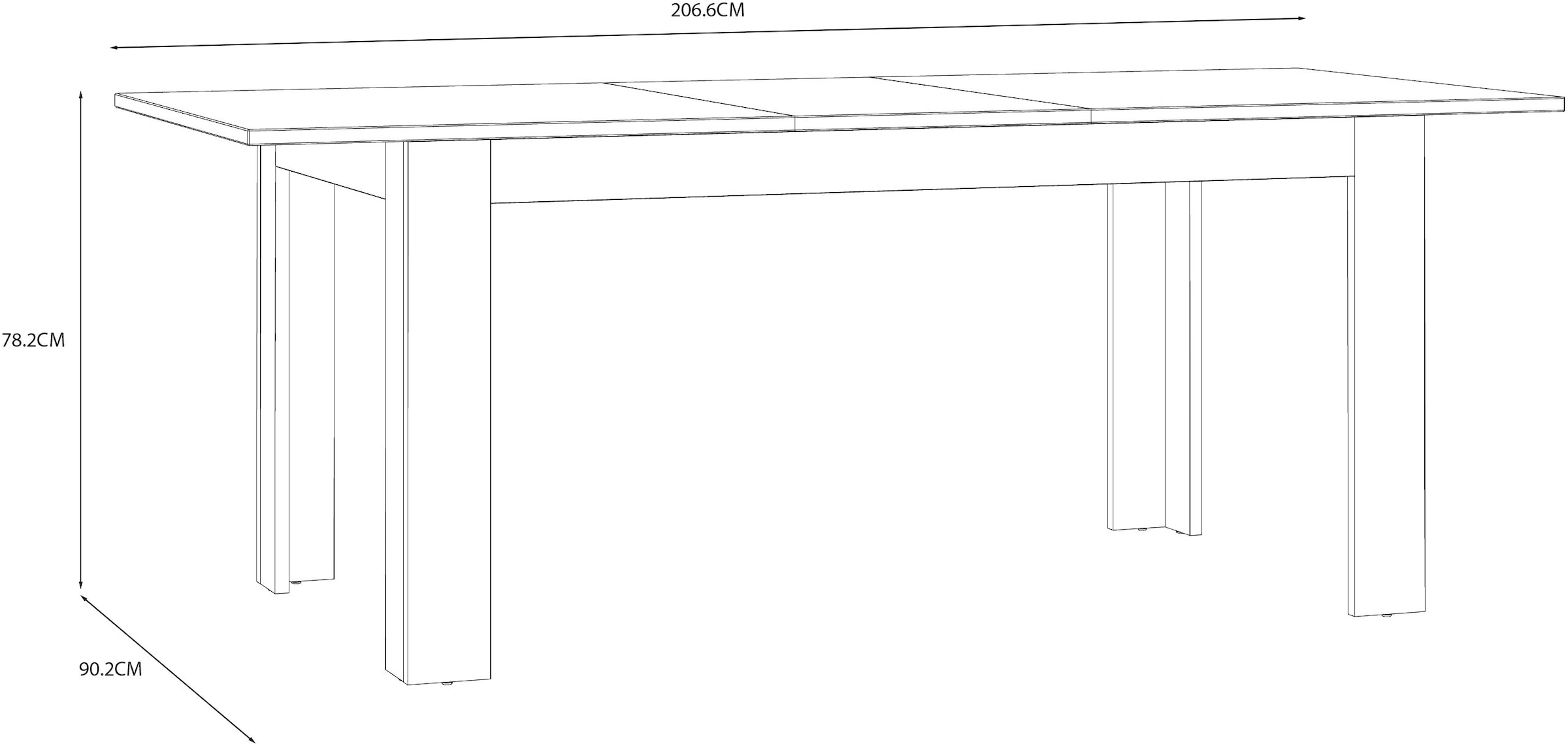 FORTE Esstisch »Bohol, Esstisch ausziehbar bis 2,06 mtr., Tischplatte Holzdekor« B/H/T 160/78,2/90,2 cm, erweiterbar bis 206,6 cm, 2farbiges Dekor
