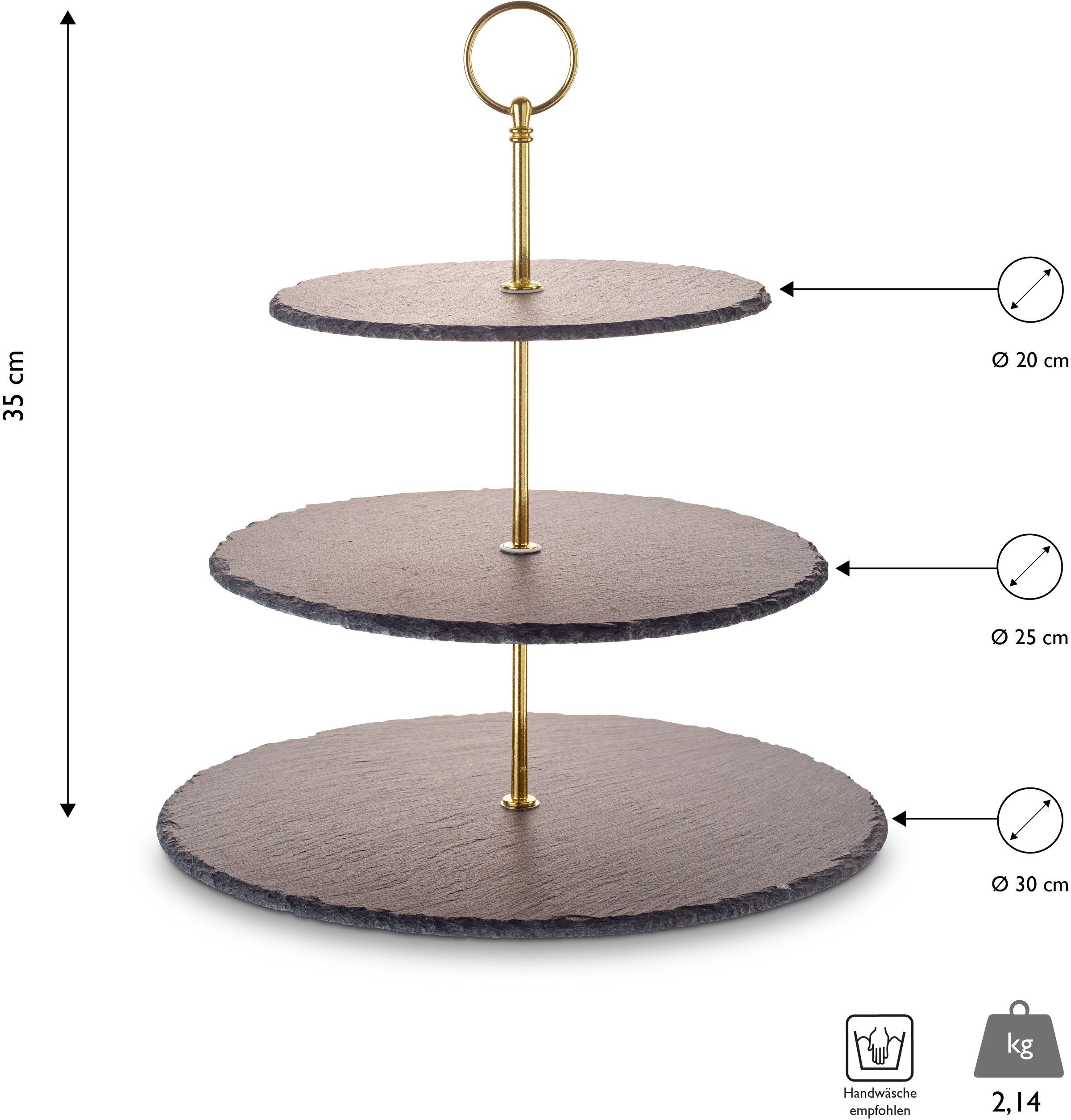 ECHTWERK Etagere »Schiefer Etagere«, für Gebäck, Obst, Käse und Dessert aus Naturschiefer mit Metallgriff