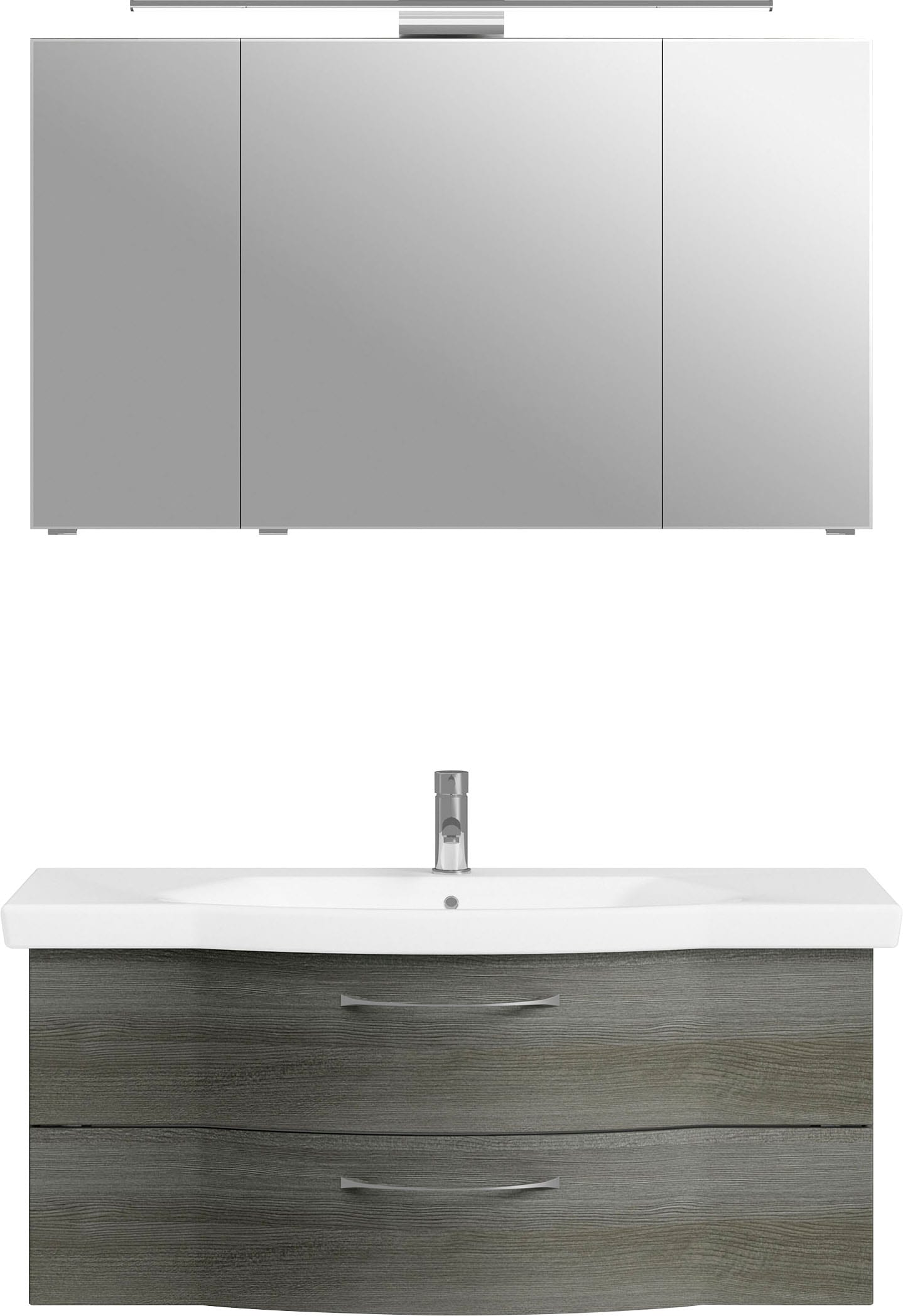 Saphir Badmöbel-Set "6005 Sprint Keramik-Waschtisch mit LED-Spiegelschrank, 122 cm breit", (2 St.), Waschplatz inkl. Tür