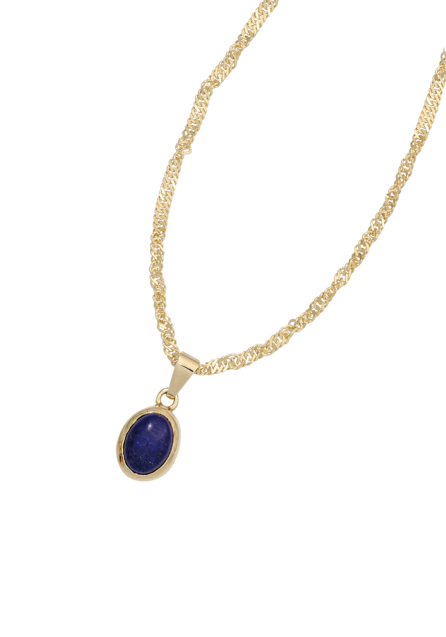 Kettenanhänger JOBO "Anhänger oval", gelb (gelbgold 585), Schmuckanhänger, Damen, Gelbgold 585, Kettenanhänger, 585 Gold mit Lapislazuli 2