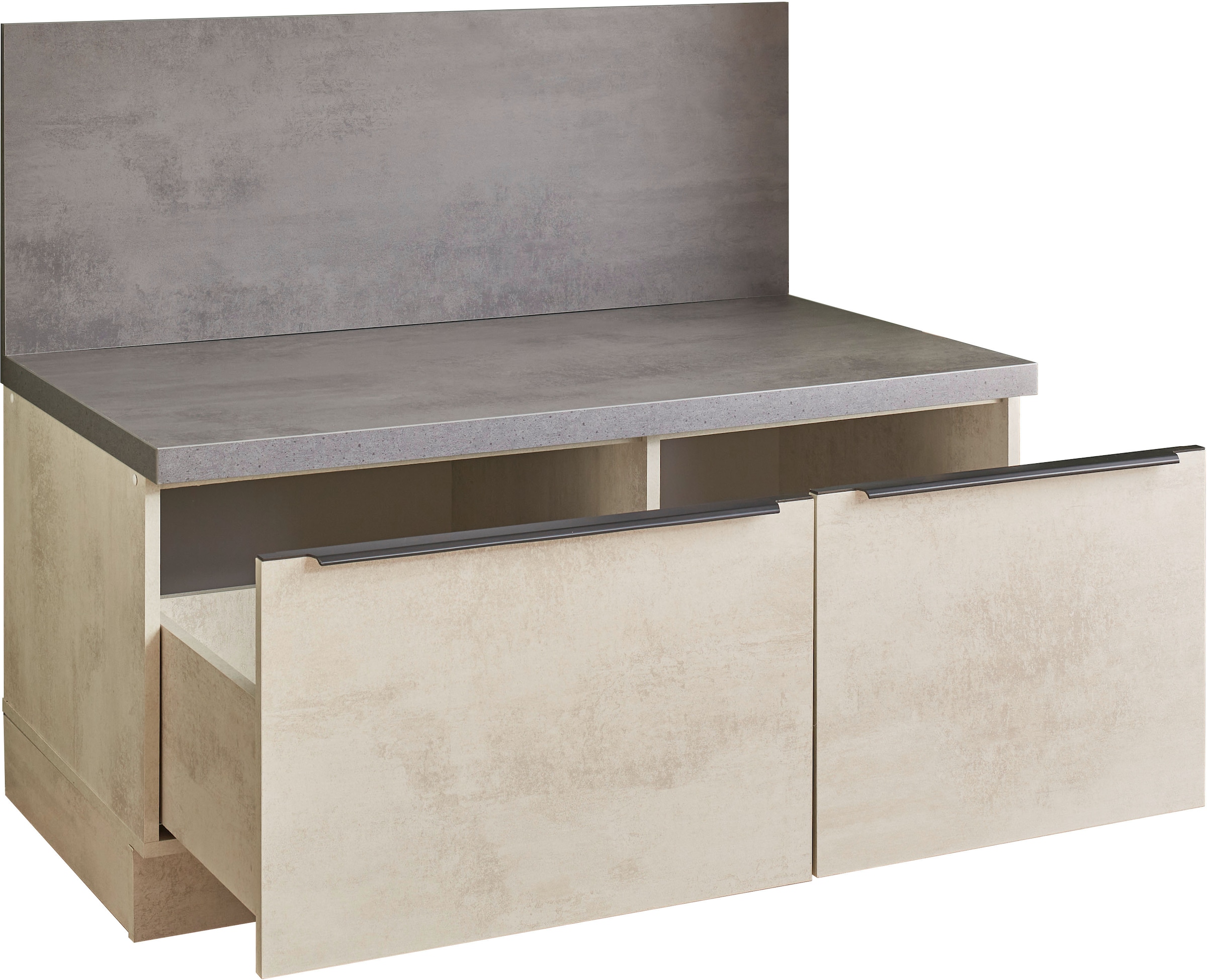BASIC by Balculina Unterschrank »Sanibel Küchenschrank, Küchensitzbank BxHxT 110x94x60«, (1 St.), Breite 110cm, Melaminbeschichtung, 2 Auszüge, als Sitzbank nutzbar