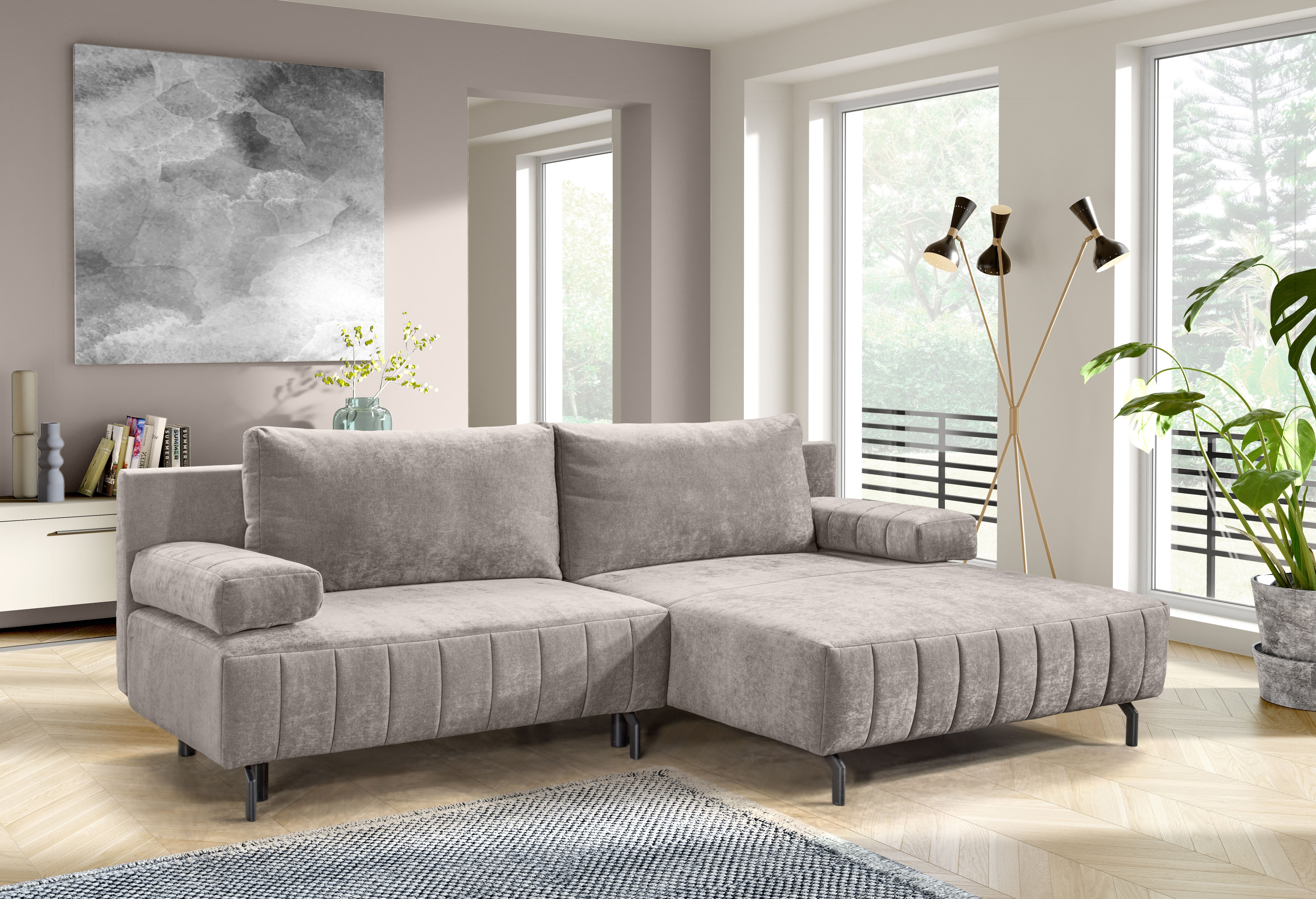 exxpo - sofa fashion Ecksofa "Cambria, B/T: 262/171 cm, hochbeiniges, modernes Design" inkl. Bettfunktion und Bettkasten, 15 cm bodenfrei, L-Form