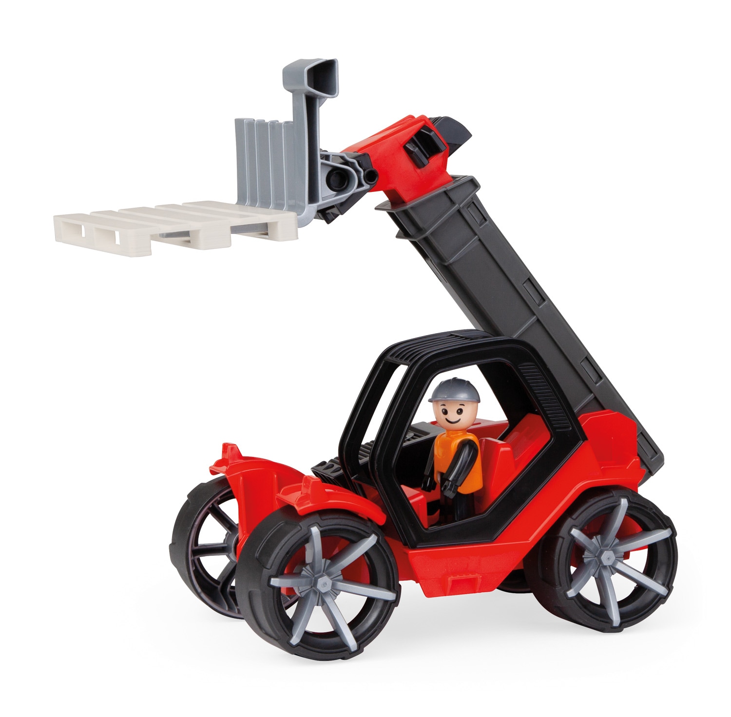 LENA Kinder Spielzeug-Bagger "Truxx Teleskoplader mit Palette", rot, Kunststoff, T:35cm, Spielzeugfahrzeuge, Made in Europe