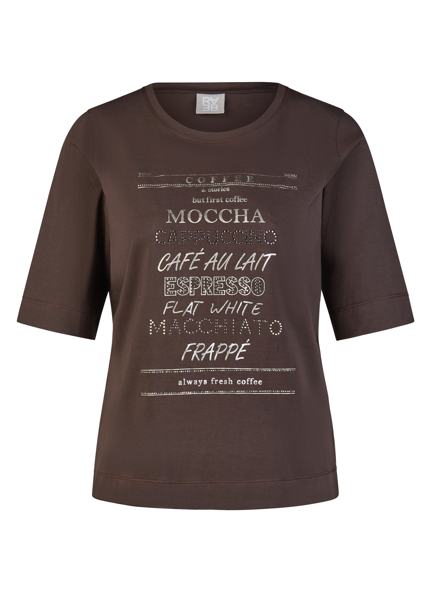 Rabe Rundhalsshirt Sommershirt mit Nieten-und Print-Details