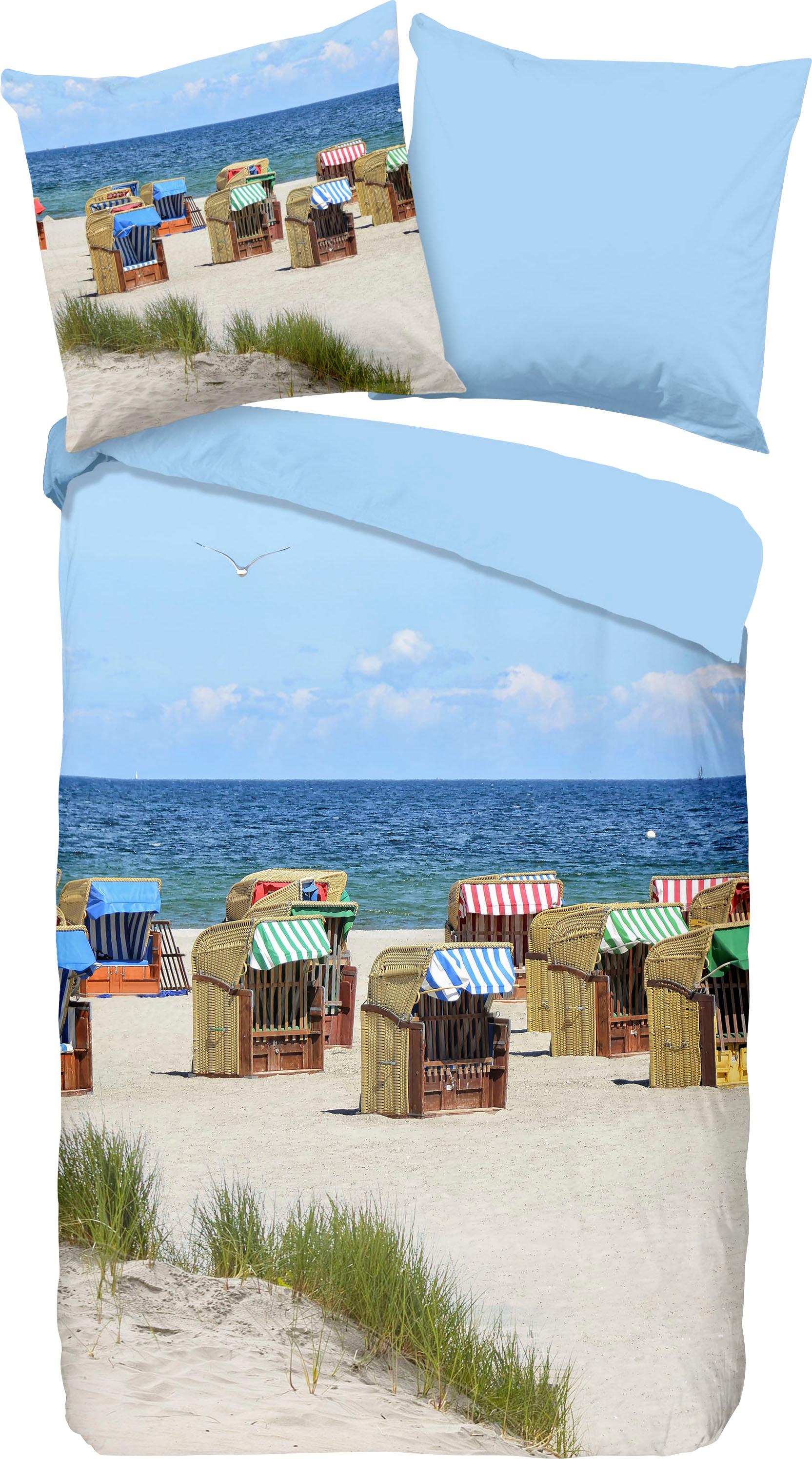 PURE luxury collection Wendebettwäsche "Relax", Mikrofaser, 135x200, Pflegeleicht, Reißverschluss, Wendeoptik, Strand