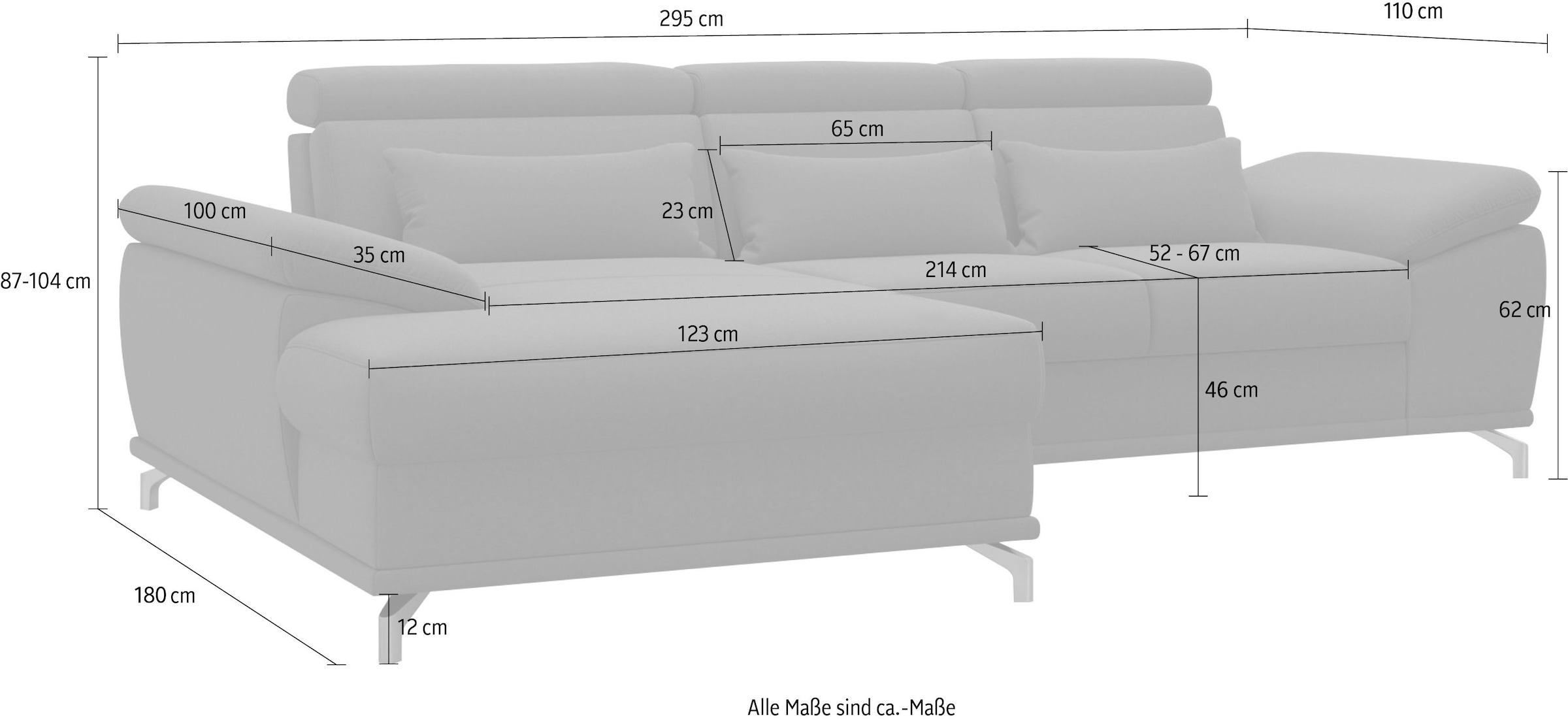 sit&more Ecksofa »Cabrio L-Form«, mit Sitztiefen- und Armteilverstellung sowie Federkern, 2 Nierenkissen