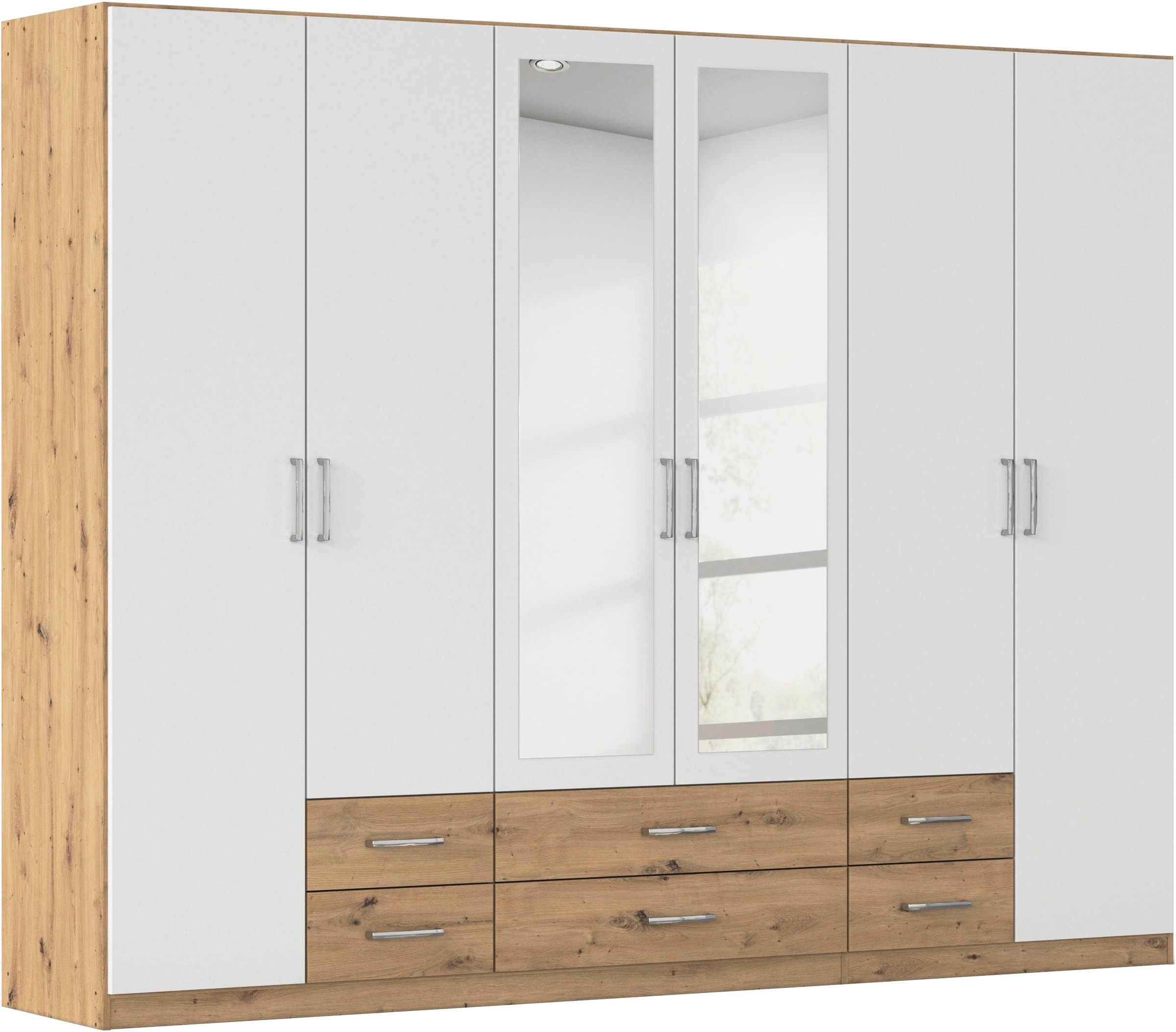 rauch Kleiderschrank "Schrank Garderobe Ankleide GAMMA Breiten 91/136/181/226/271/315/360 cm" in 3 Ausstattungen BASIC/CLASSIC/PREMIUM (inkl. SOFT-CLOSE-Funktion), verschiedene Griff-Varianten, mit Spiegel TOPSELLER MADE IN GERMANY