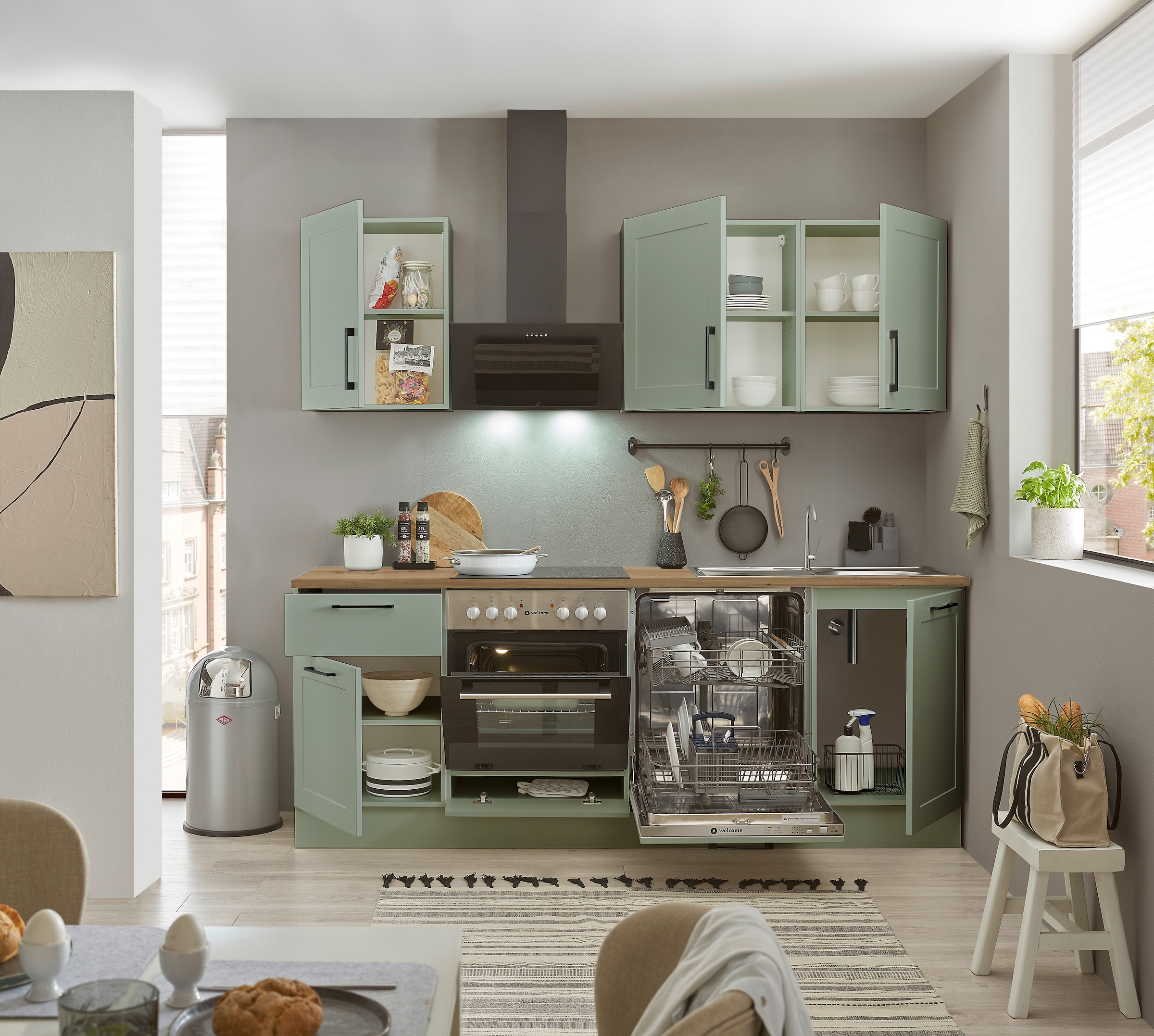 BASIC by Balculina Küchenzeile »Marsi«, Breite 220 cm, wahlweise mit E-Geräten, mit Soft-Close-Funktion
