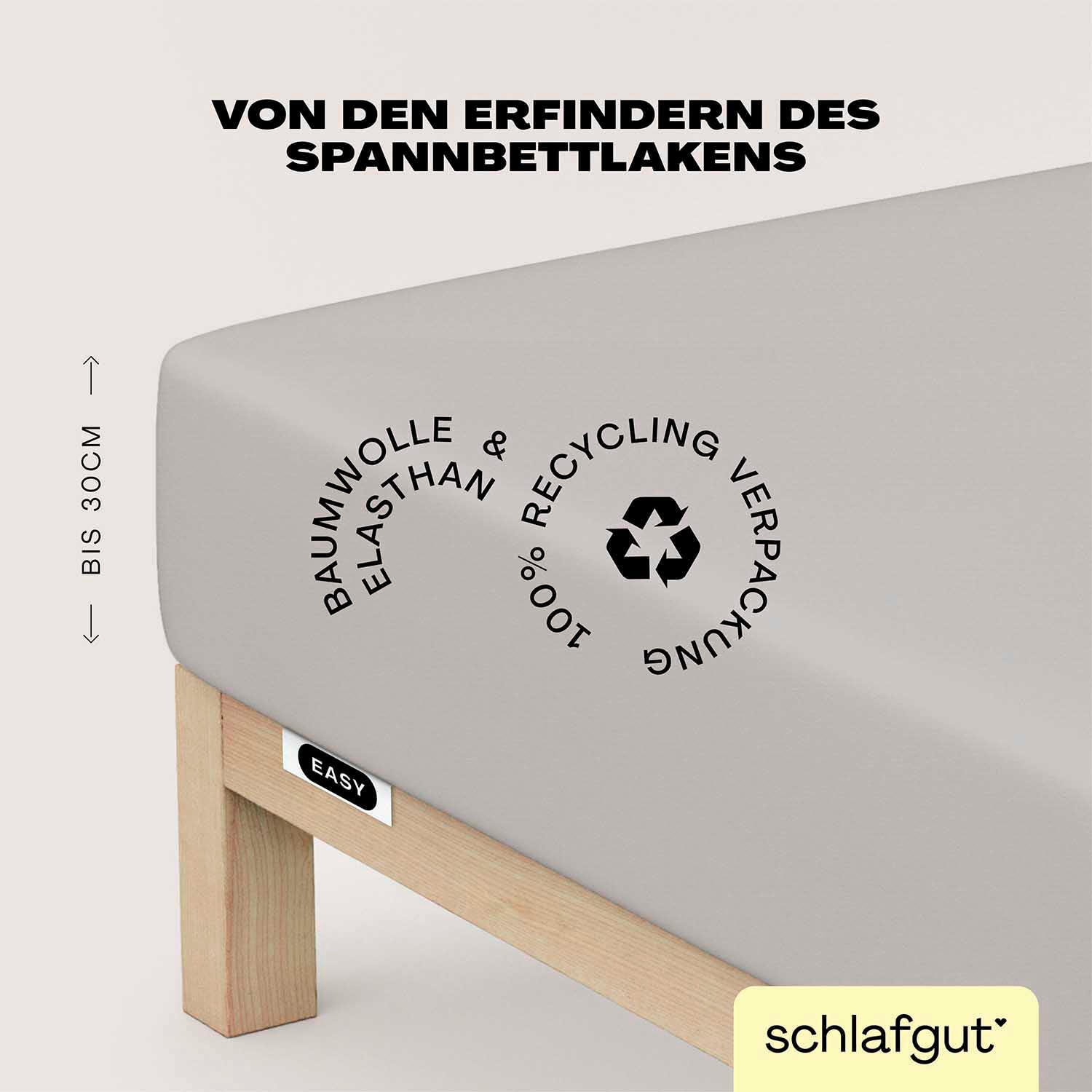 Schlafgut Spannbettlaken "EASY JERSEY ELASTHAN Bettlaken, 170 g/m², 95% Baumwolle, 5% Elasthan" Spannbettlaken bis 30 cm Höhe, bügelfrei, pflegeleicht, perfekter Sitz