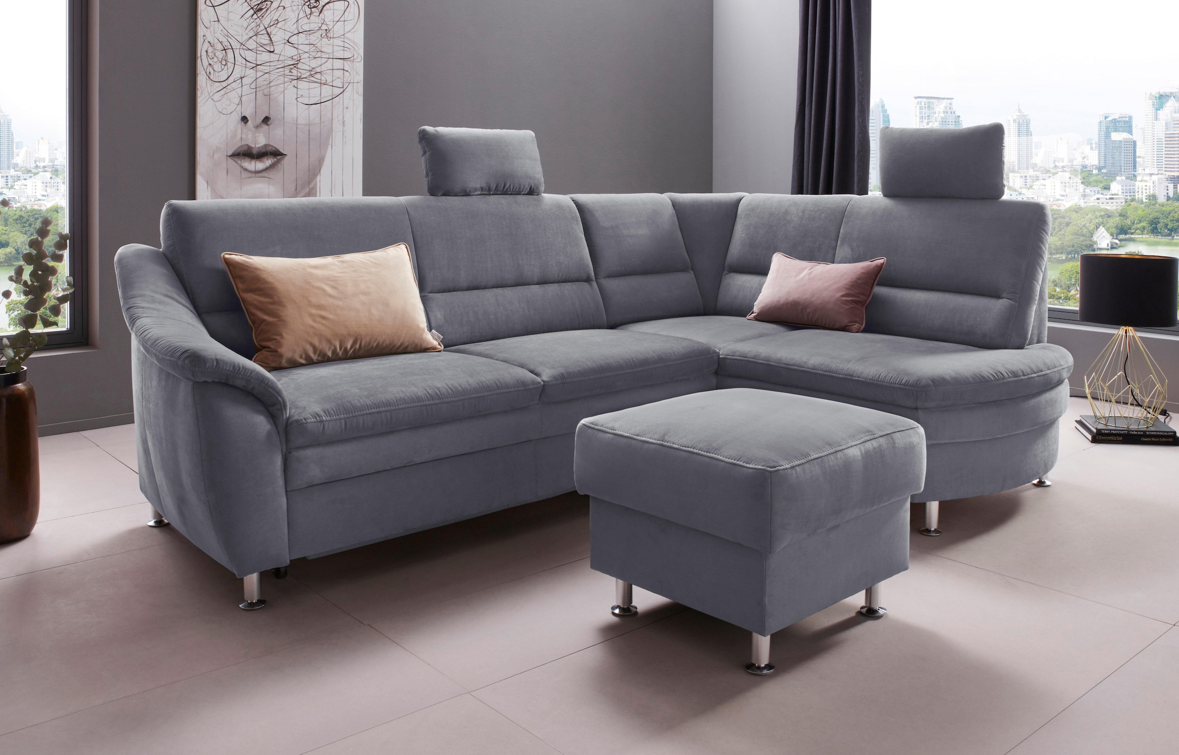 Places of Style Ecksofa »Cardoso L-Form«, Federkern, wahlweise mit Bett, Schubkasten