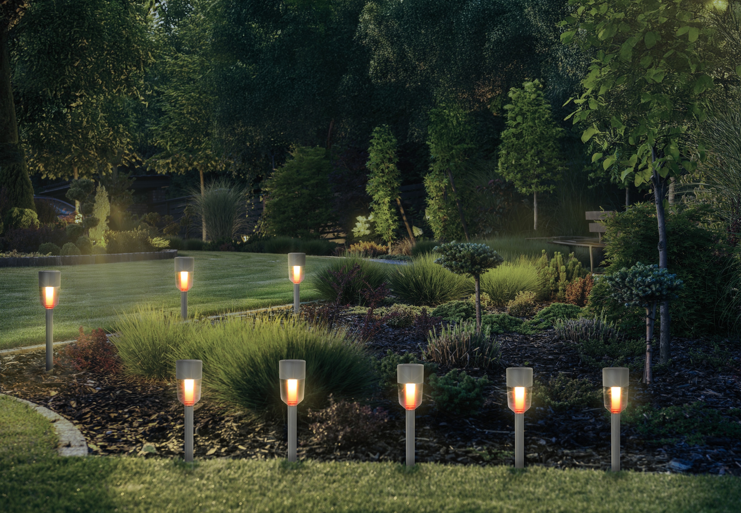 näve LED Solarleuchte »Doha« LED-Modul 1 Stk. Warmweiß 8er-Set Dekoerdspieß, je H: 35,5cm, grau, LED warmweiß, Leuchtdauer 8h
