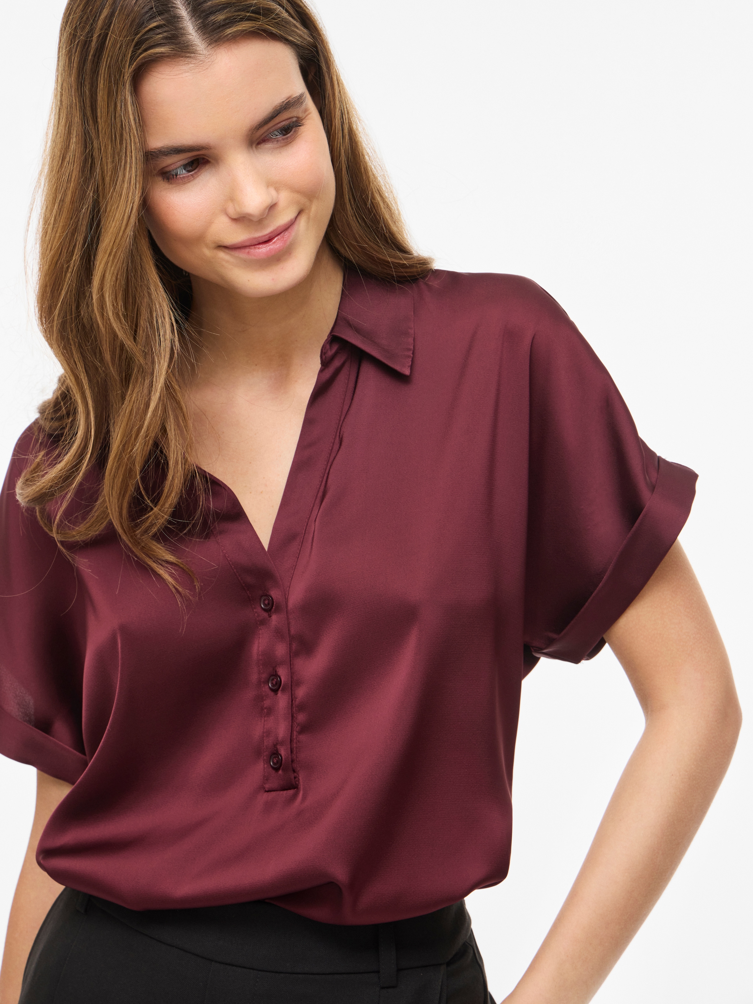 Vila Kurzarmbluse »VIENNA RAVENNA S/S TOP - NOOS« Kunstfaser, regular fit
