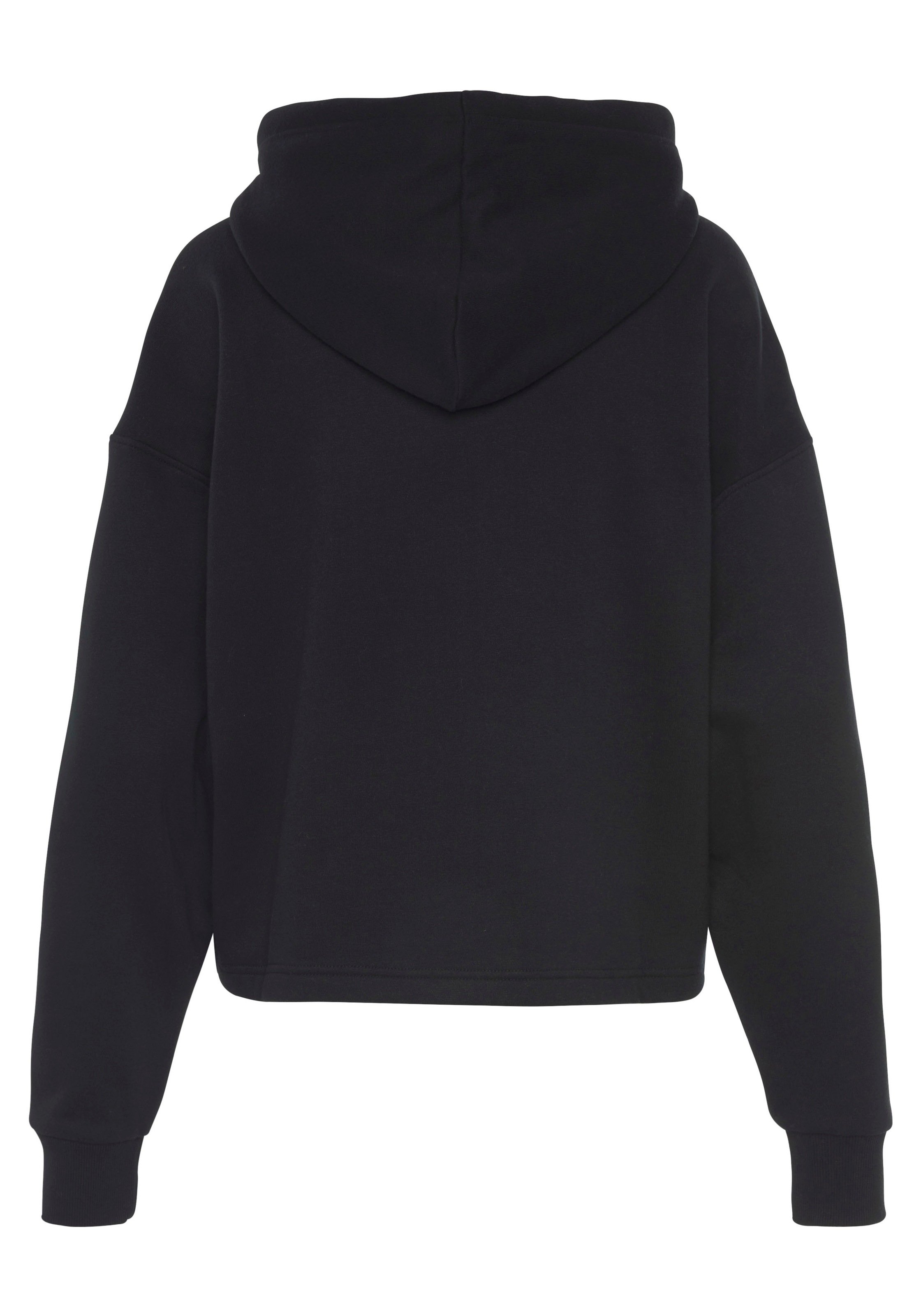 Hoodie LASCANA ACTIVE, Damen, Gr. M (40/42), schwarz, Sweatware, Obermaterial: 60% Baumwolle, 40% Polyester, unifarben, bequem hüftlang, Rippbündchen, Sweatshirts Hoodie, Kapuzensweatshirt im Oversized-Look 3