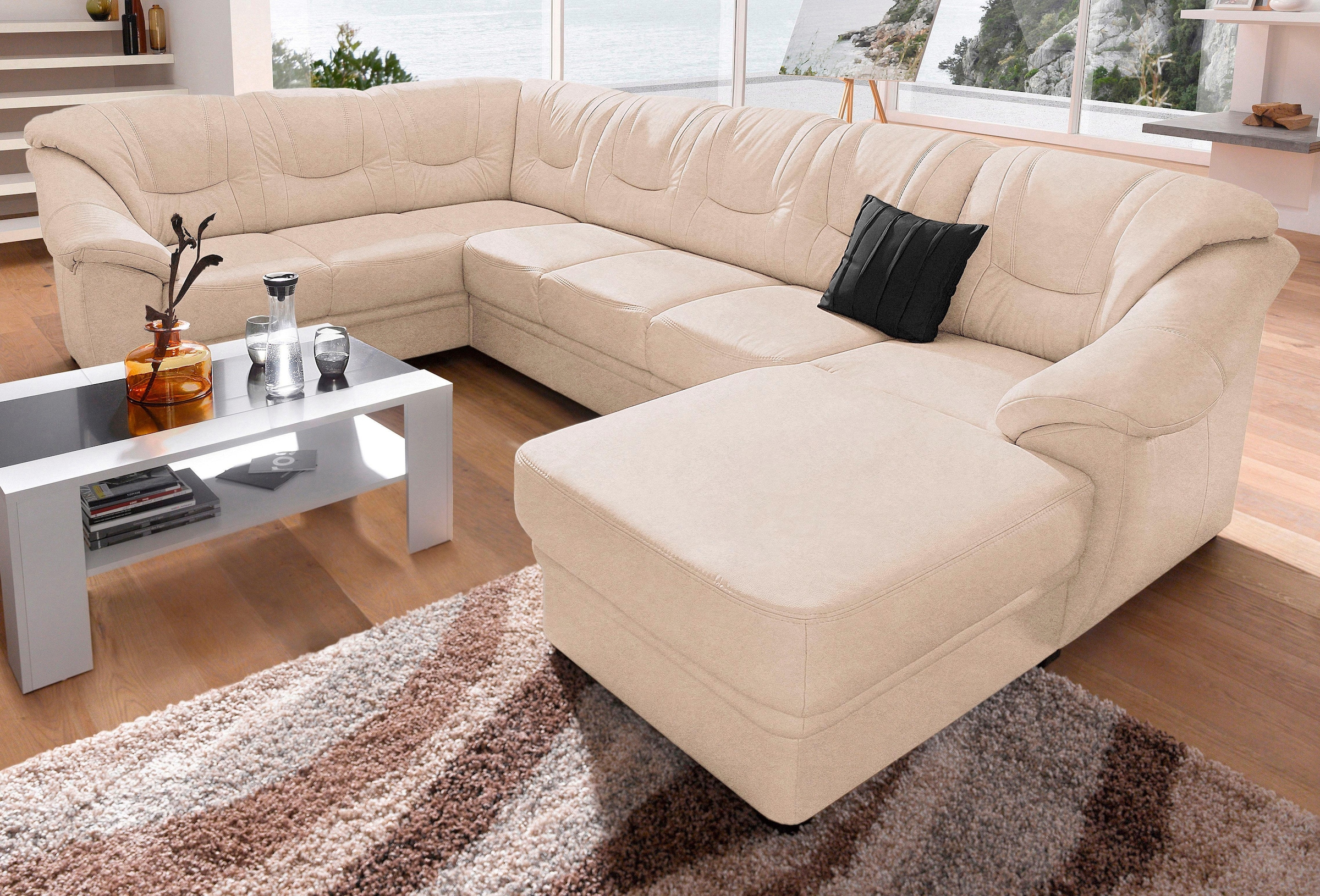sit&more Wohnlandschaft "Savona, U-Form, B: 320 cm, Bettfunktion wählbar, Federkern-Polsterung" Komfortable Sitzhöhe 46 cm, Liegefläche 120 x 250 cm bei Bettfunktion