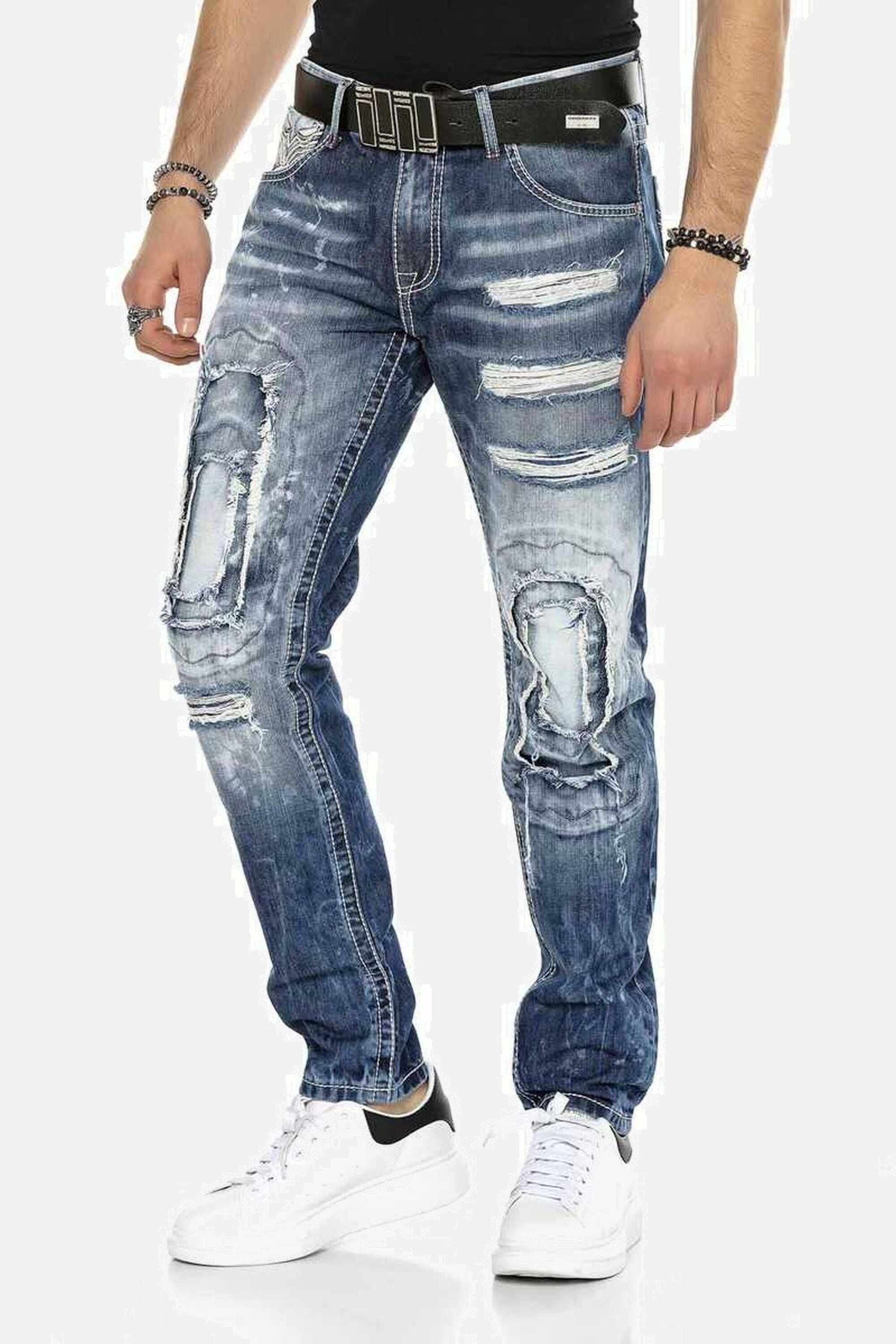 Cipo & Baxx Regular-fit-Jeans »DENIM«, bequeme Jeans im ausgefallenen Lagen-Design, CD611