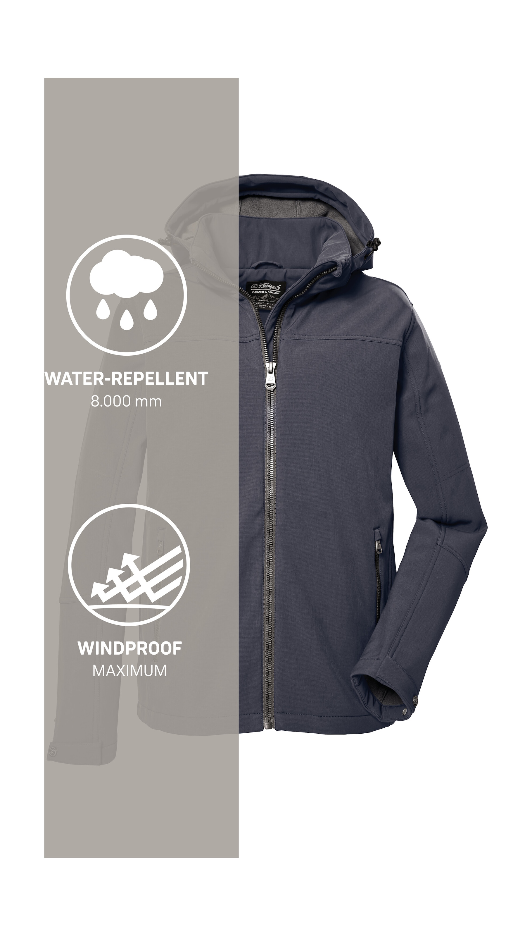 Killtec Softshelljacke »Herren Softshelljacke«, Wasserabweisende Softshelljacke mit Fleece, abnehmbarer Kapuze