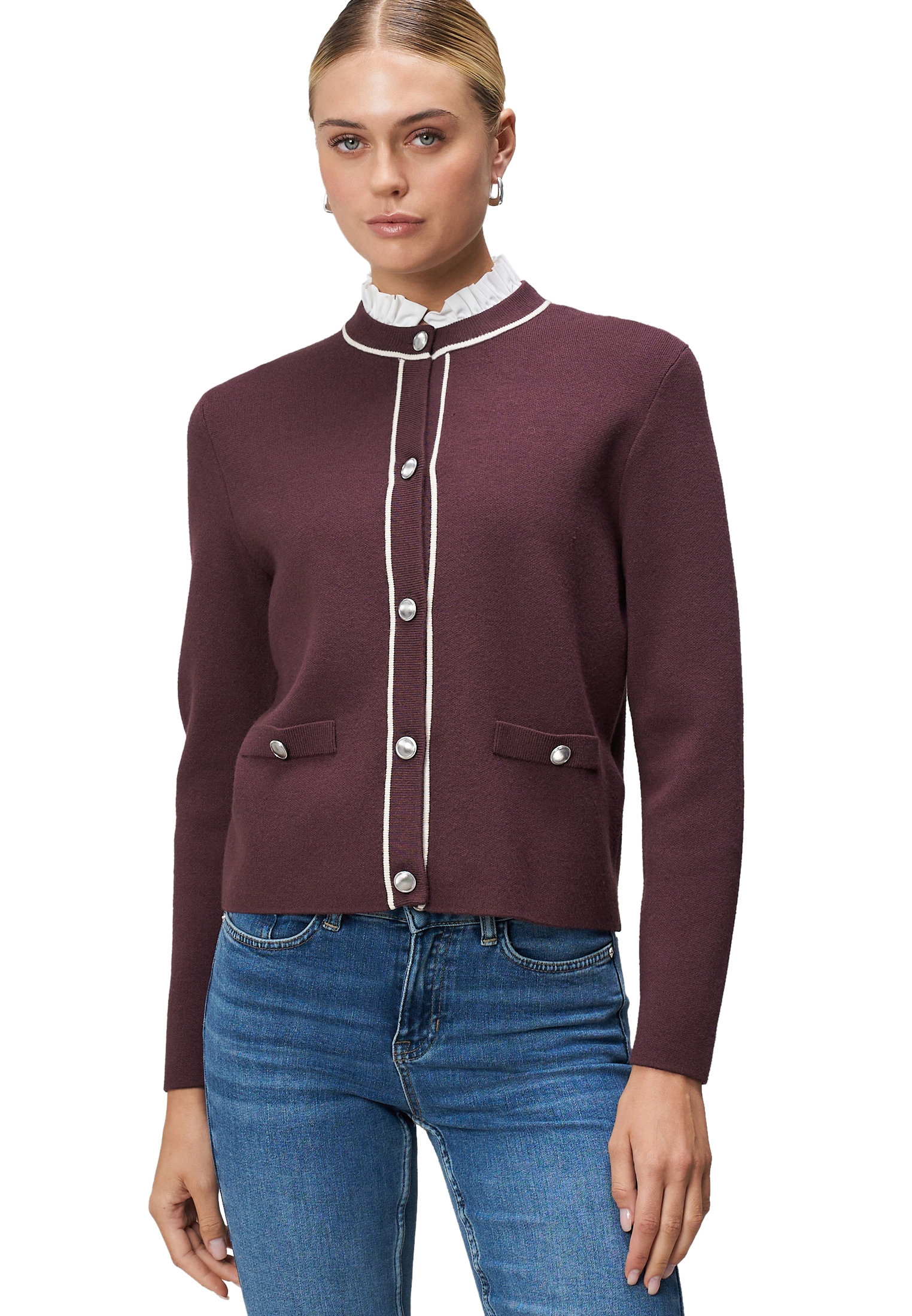 Zero Strickjacke "Damen Strickjacke mit Ziertaschen" 1 Stk. tlg. Knopfleist günstig online kaufen