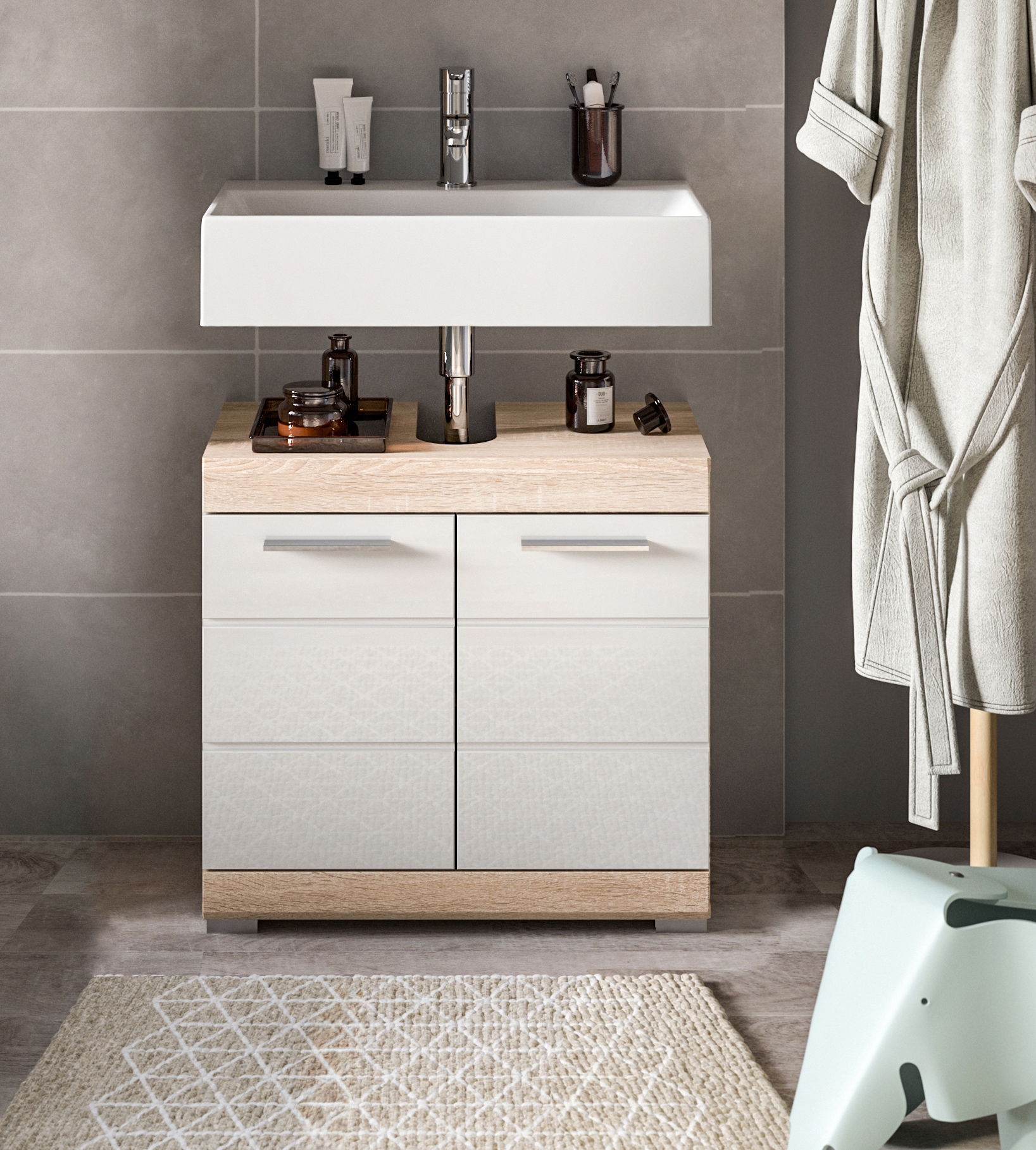 INOSIGN Waschbeckenunterschrank »Siena, Breite 60cm, 2 Tür, 2 Fächer, mit Siphonausschnitt, MDF-Front«, (1 St.), in verschiedenen Farben erhältlich, Badmöbel, Badschrank, Kommode, Bad