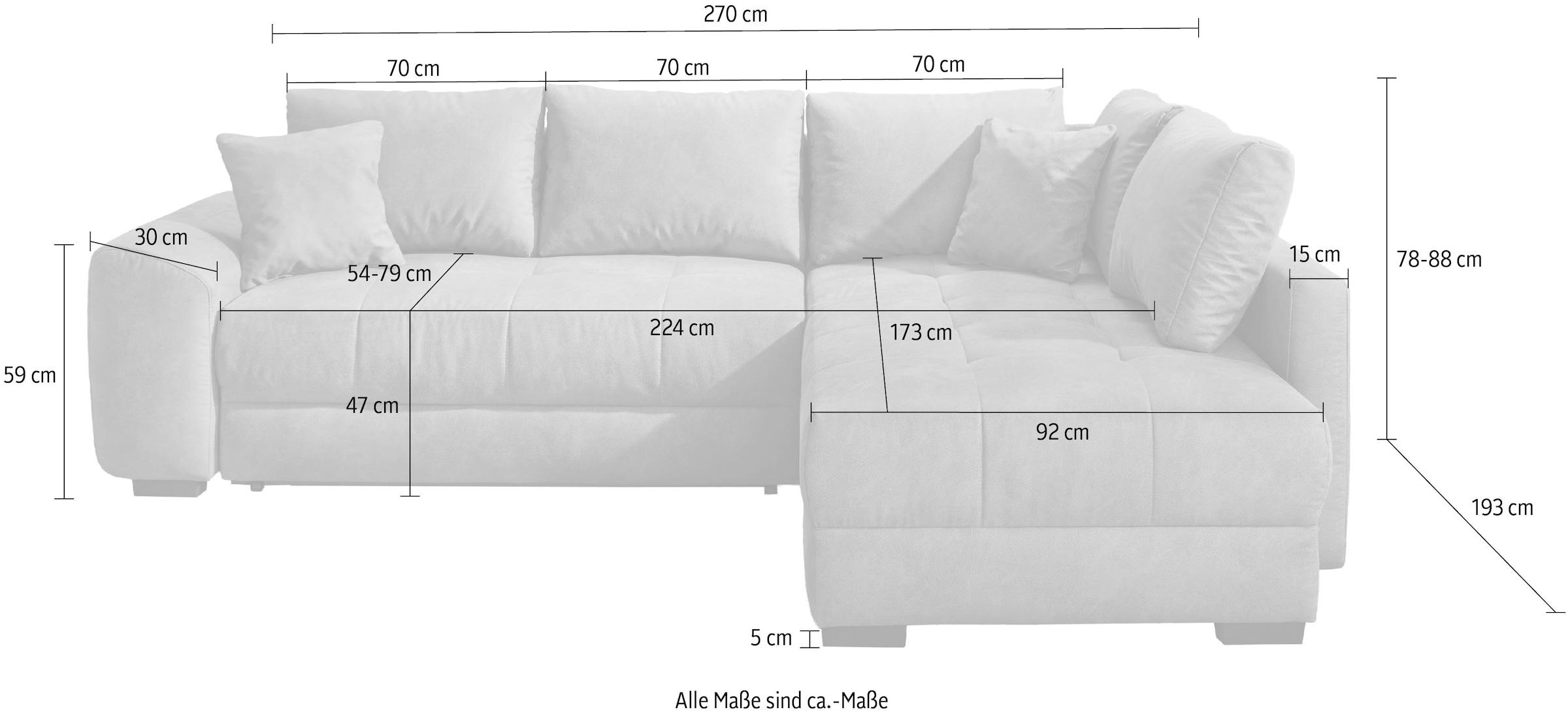 Jockenhöfer Gruppe Ecksofa »Amalfi L-Form, B: 270 cm, Liegefl. 146x224 cm, Dauerschlafsofa« Couch mit Tonnentaschen-Federkern, Topper, Bettkasten & Kissen