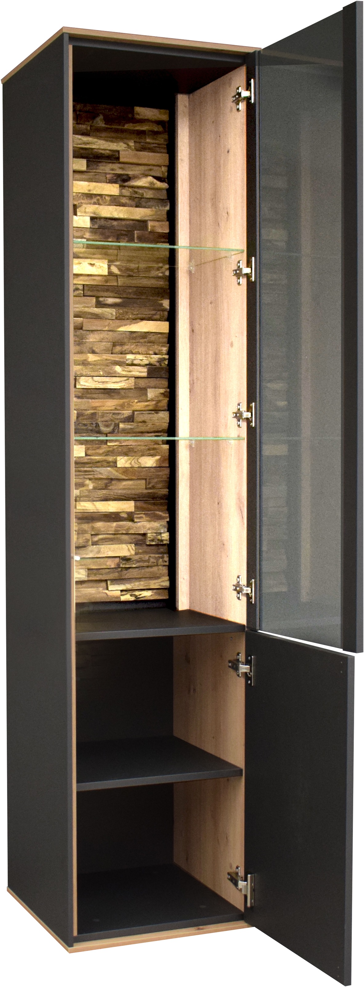 Thumbnail - Mäusbacher Standvitrine "Faro" Faro Standvitrine: B 43 cm, Holz/Glas-Tür, LED-Licht, Push to open.