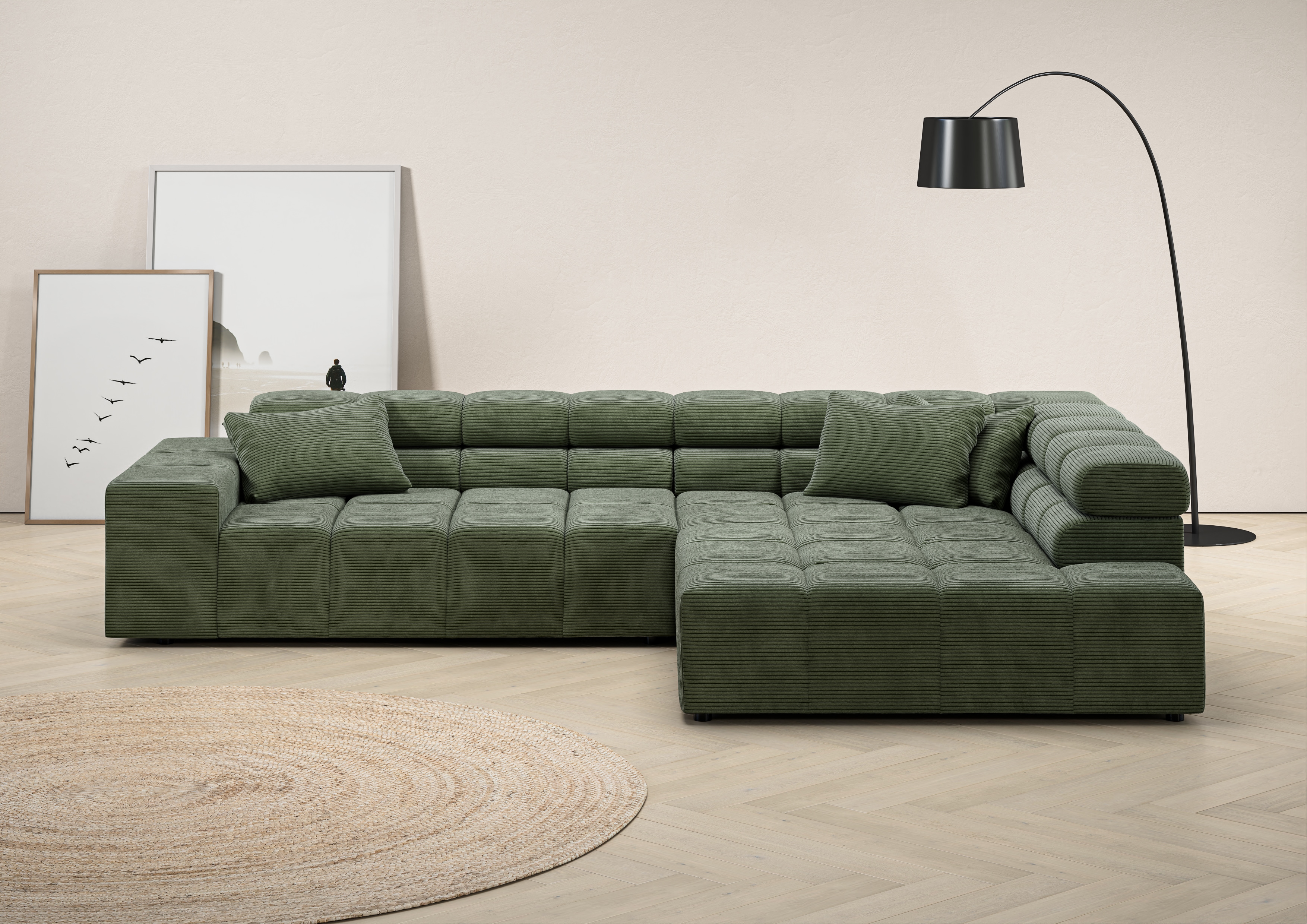 Home affaire Ecksofa "Ancona, Ecksofa, incl. Kopfteilverstellung, Breite 319 cm, L-Form" wahlweise motorische Sitztiefenverstellung, auch in Cord + Easy Care