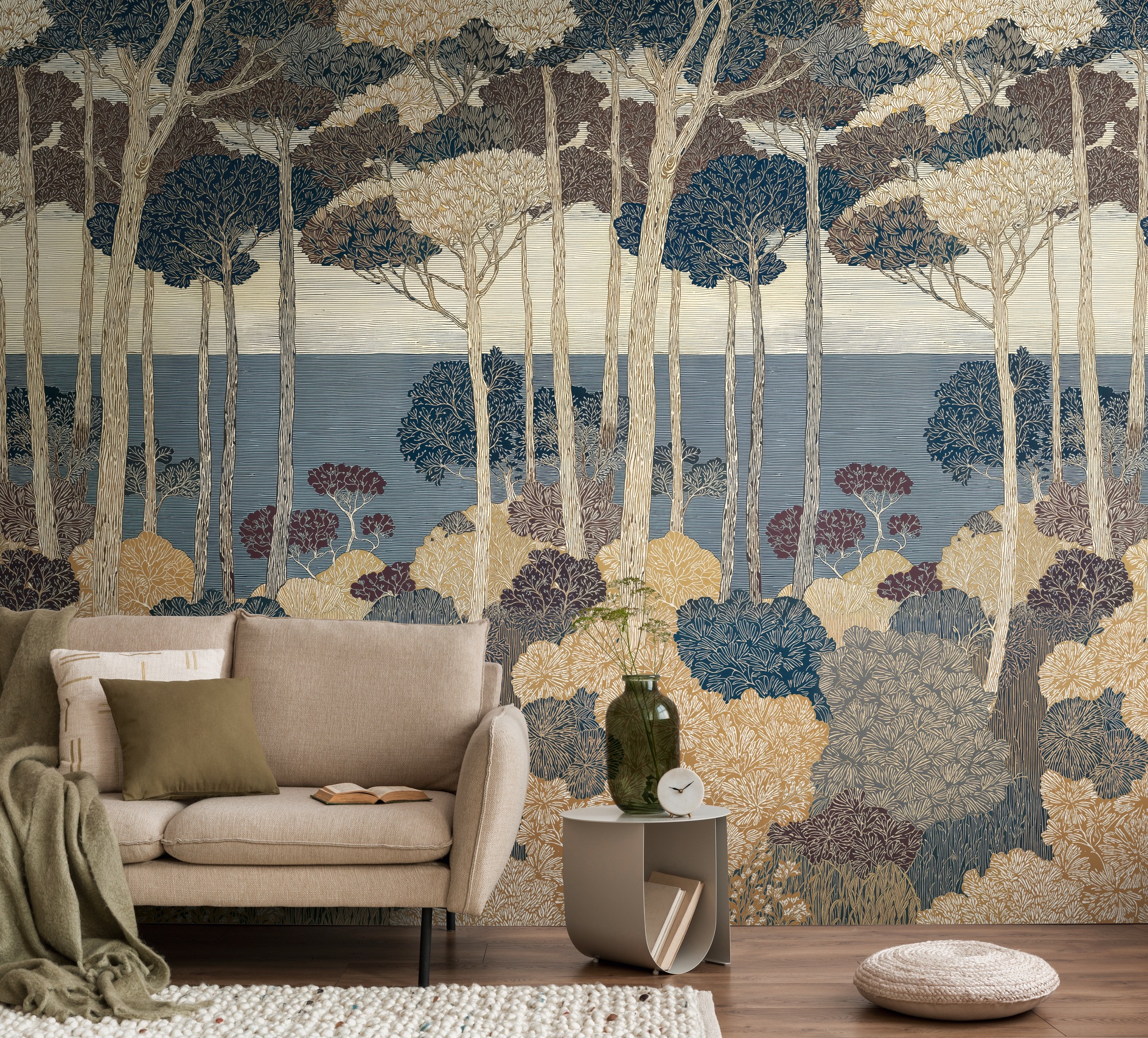 living walls Fototapete "The Wall 4 Botanic – Malerische Baumlandschaft Vlies-Fototapete" Motiv matt naturalistisch leicht strukturiert Malerische Baumlandschaft mit atmosphärischer Tiefe