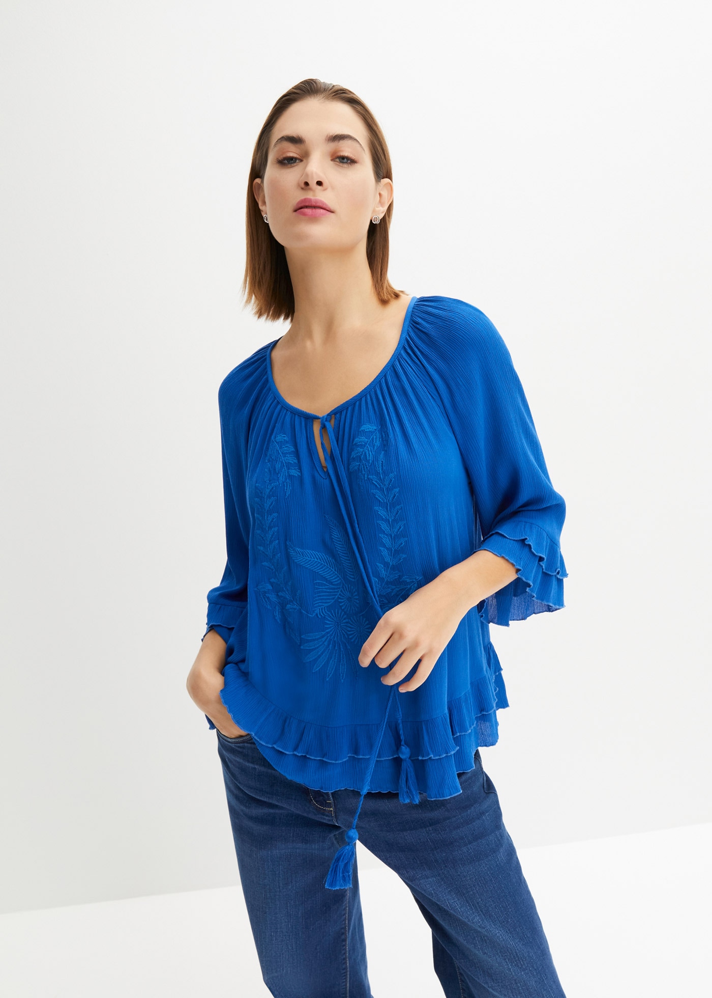 bonprix Tunika 1 A-Linien-Passform, mit 3/4-Ärmeln, gleichfarbige Stickerei günstig online kaufen