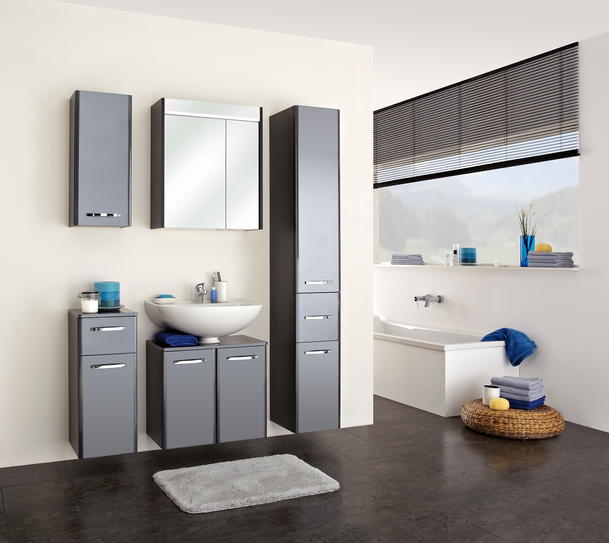 Saphir 1100000002199 "Quickset 327 5-teilig, Waschbeckenunterschrank und LED-Spiegelschrank" Set, 5 Stk. tlg.