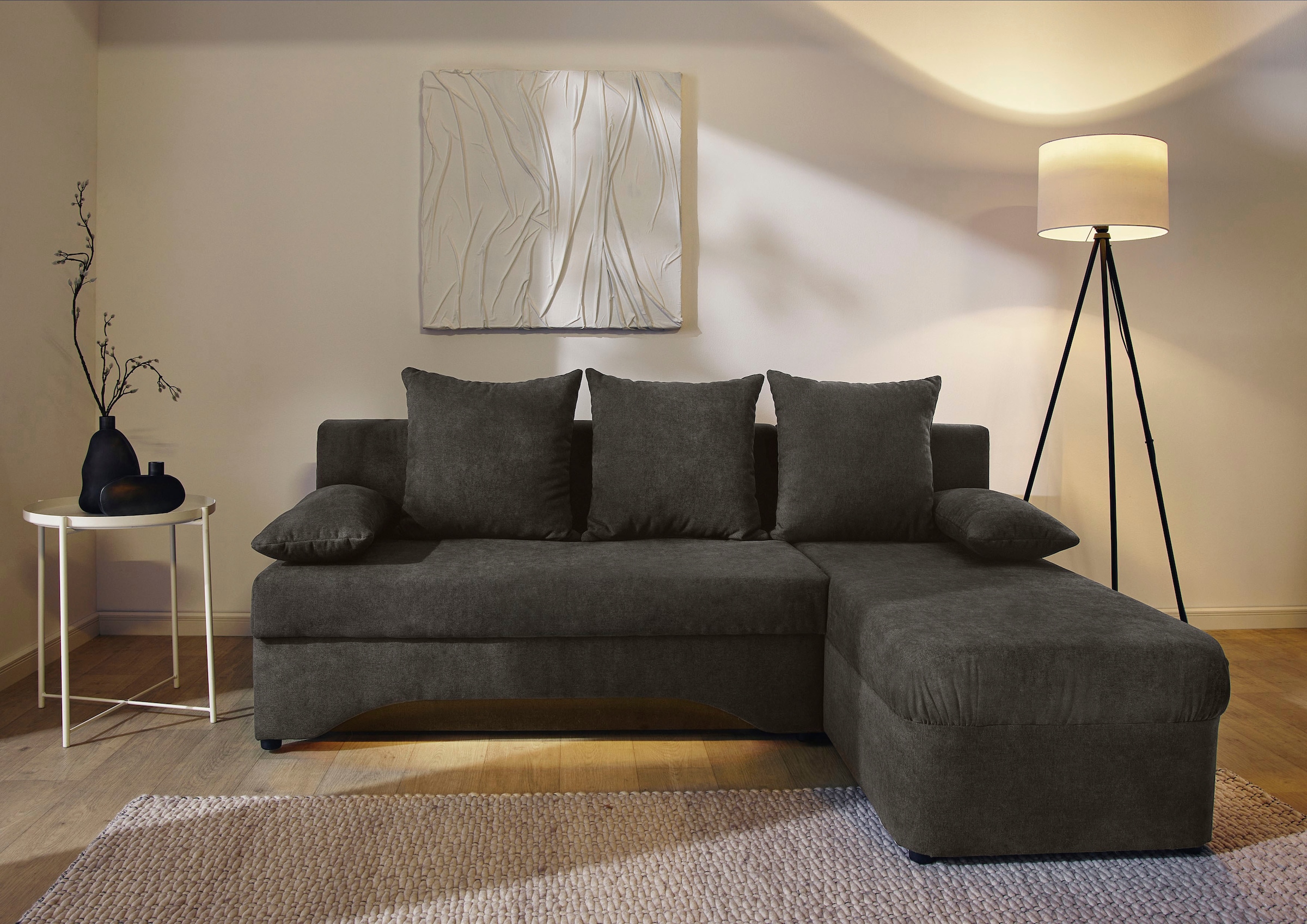 Jockenhöfer Gruppe Ecksofa »Starlight, L-Form, mit indirekter dimmbarer LED-Beleuchtung«, Gästebettfunktion; Stauraum/Bettkasten, mit Kissen