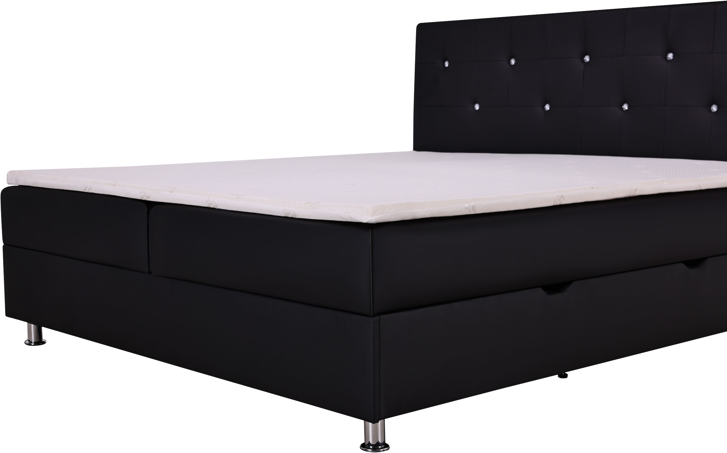 Home affaire Boxbett »Big Noux aus schwarzem Kunstleder mit Kristallsteinen im Kopfteil« inkl. Bettkasten, erhältlich in der Größe 180x200cm