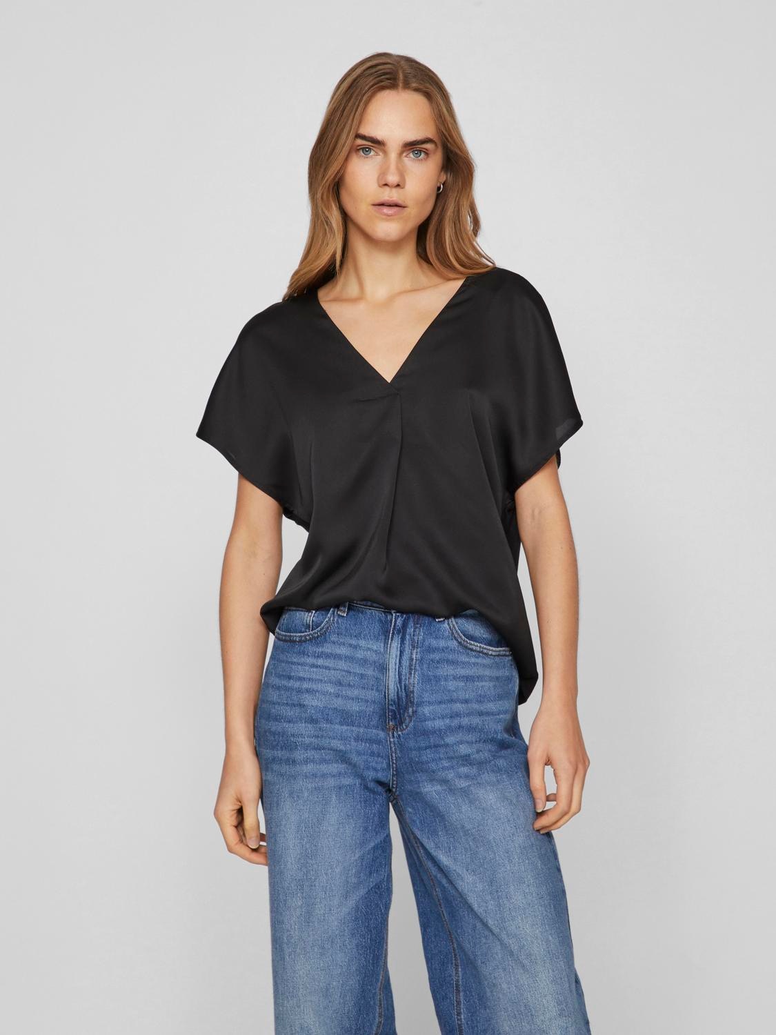 V-Shirt »VIELLETTE V-NECK S/S SATIN TOP - NOOS«