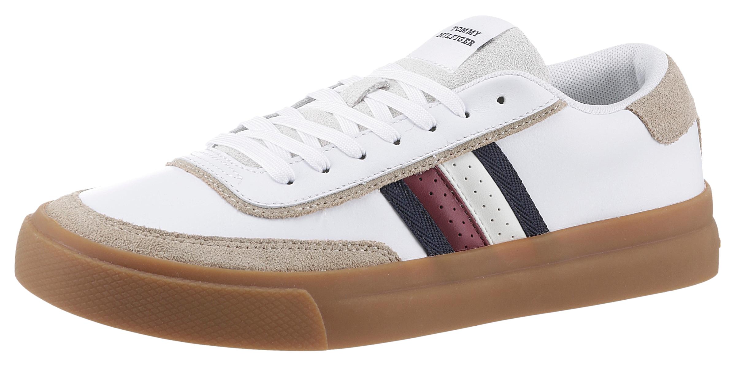 Tommy Hilfiger Plateausneaker "TH CUPSET 1A2 LTH MIX", Freizeitschuh, Halbschuh, Schnürschuh mit Streifen in Tommy Farbe