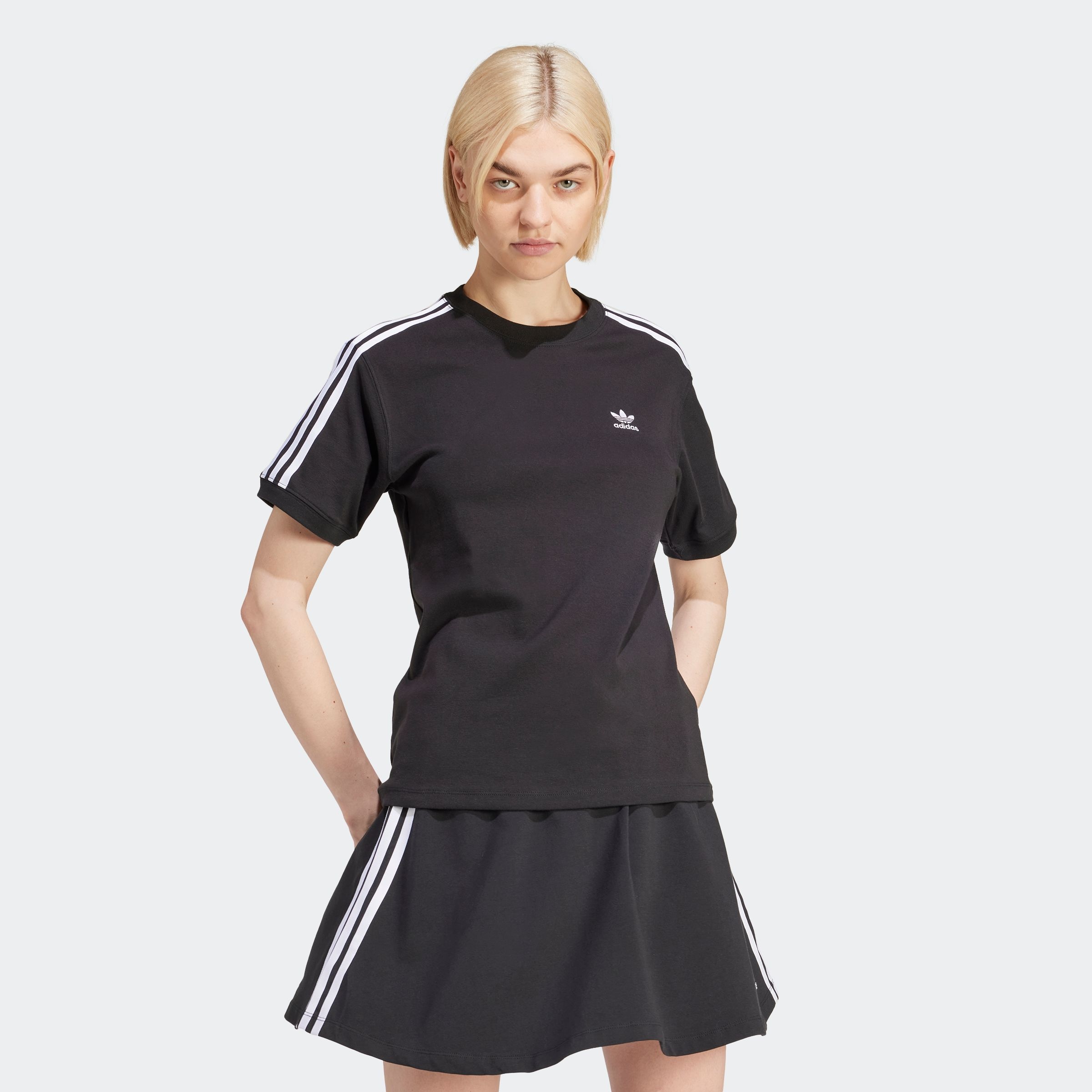 adidas Originals "3 STRIPE TEE" ohne Verschluss, mit Rippdetails, aus Baumw günstig online kaufen