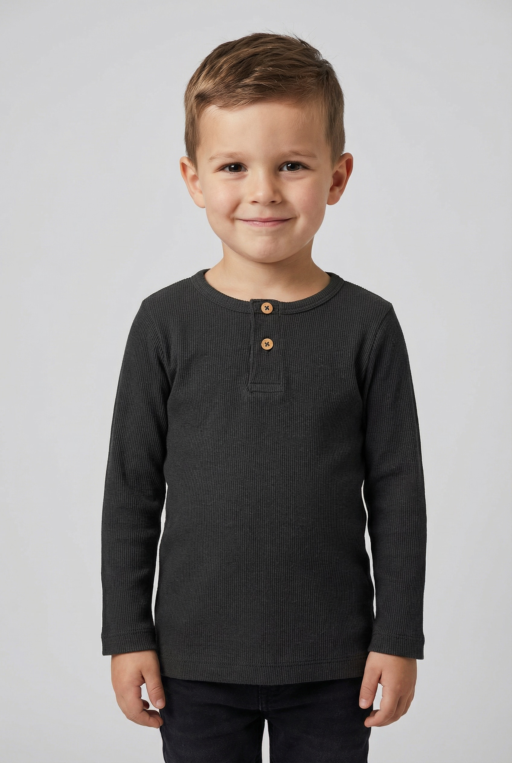 Langarmshirt NAME IT "NMMKAB LS TOP NOOS", Jungen, Gr. 92, schwarz, Feinripp, Obermaterial: 57% Baumwolle, 38% Modal, 5% Elasthan, unifarben, normal normal, Rundhals, abgesteppte Kante, Shirts Langarmshirt, Im Henley-Stil - mit kurzer Knopfleise, normal g