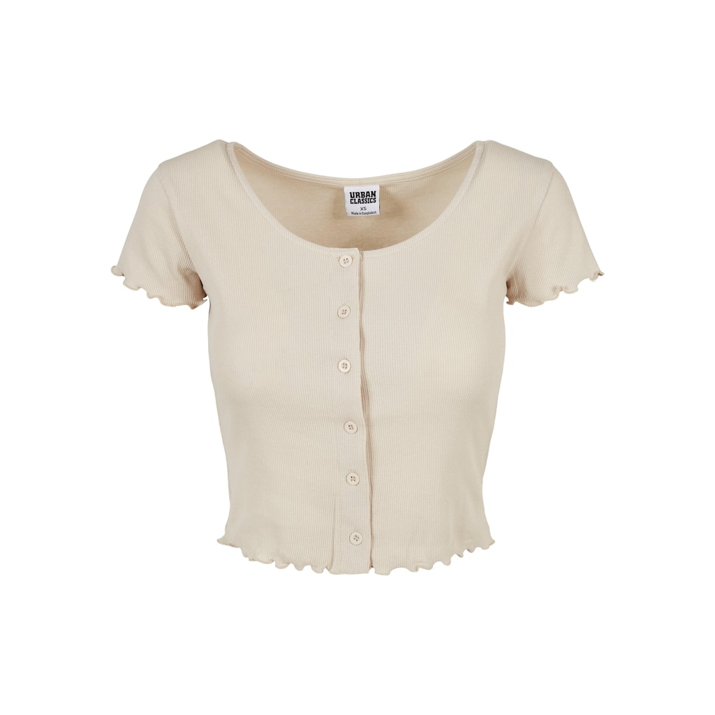 URBAN CLASSICS Kurzarmshirt »Urban Classics Damen Ladies Cropped Button Up Rib Tee«, (1 tlg.)