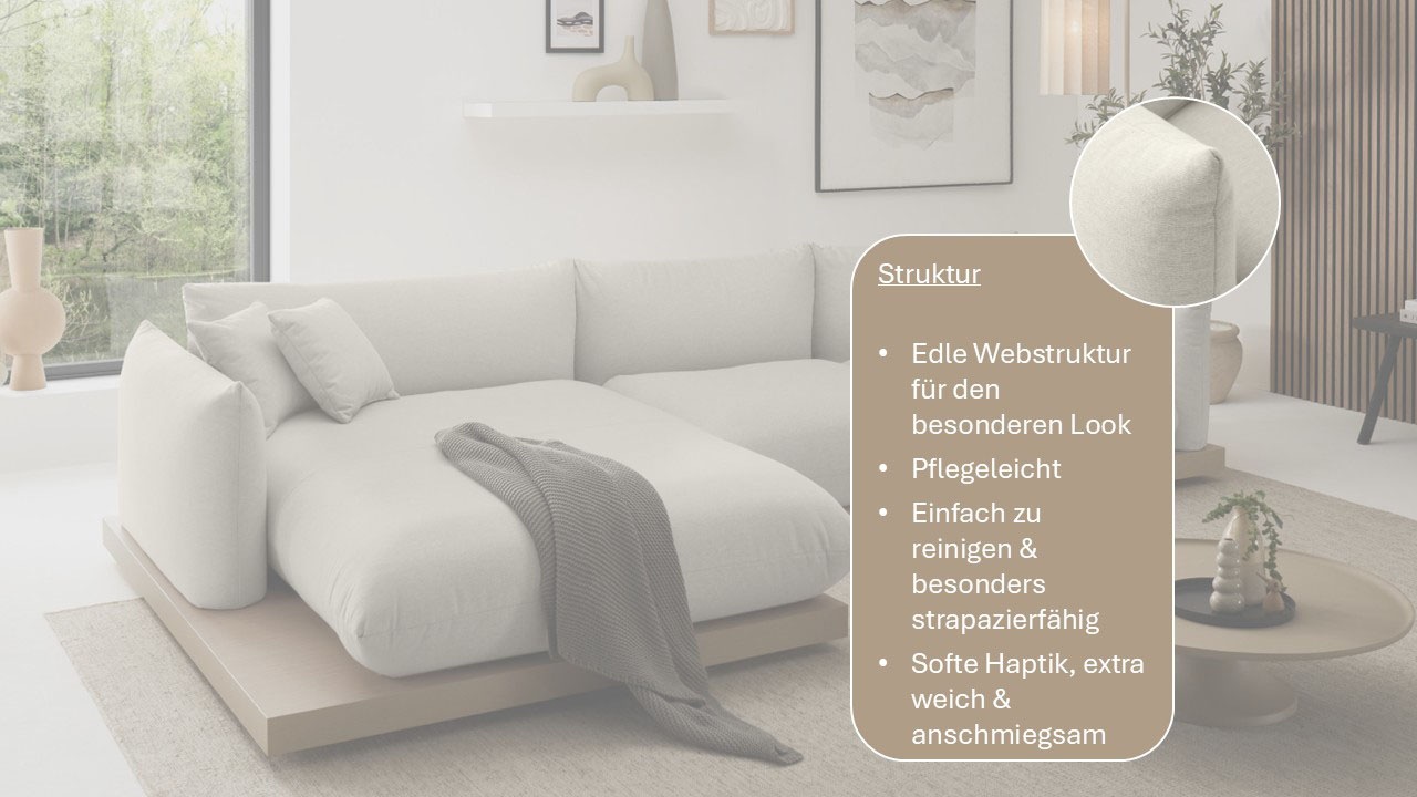 Thumbnail - OTTO home Ecksofa "Kalix L-Form, 323 cm - OTTO. Verlässliche Qualität." Designsofa, auf Holzplateau, Strukturstoff, hohe...
