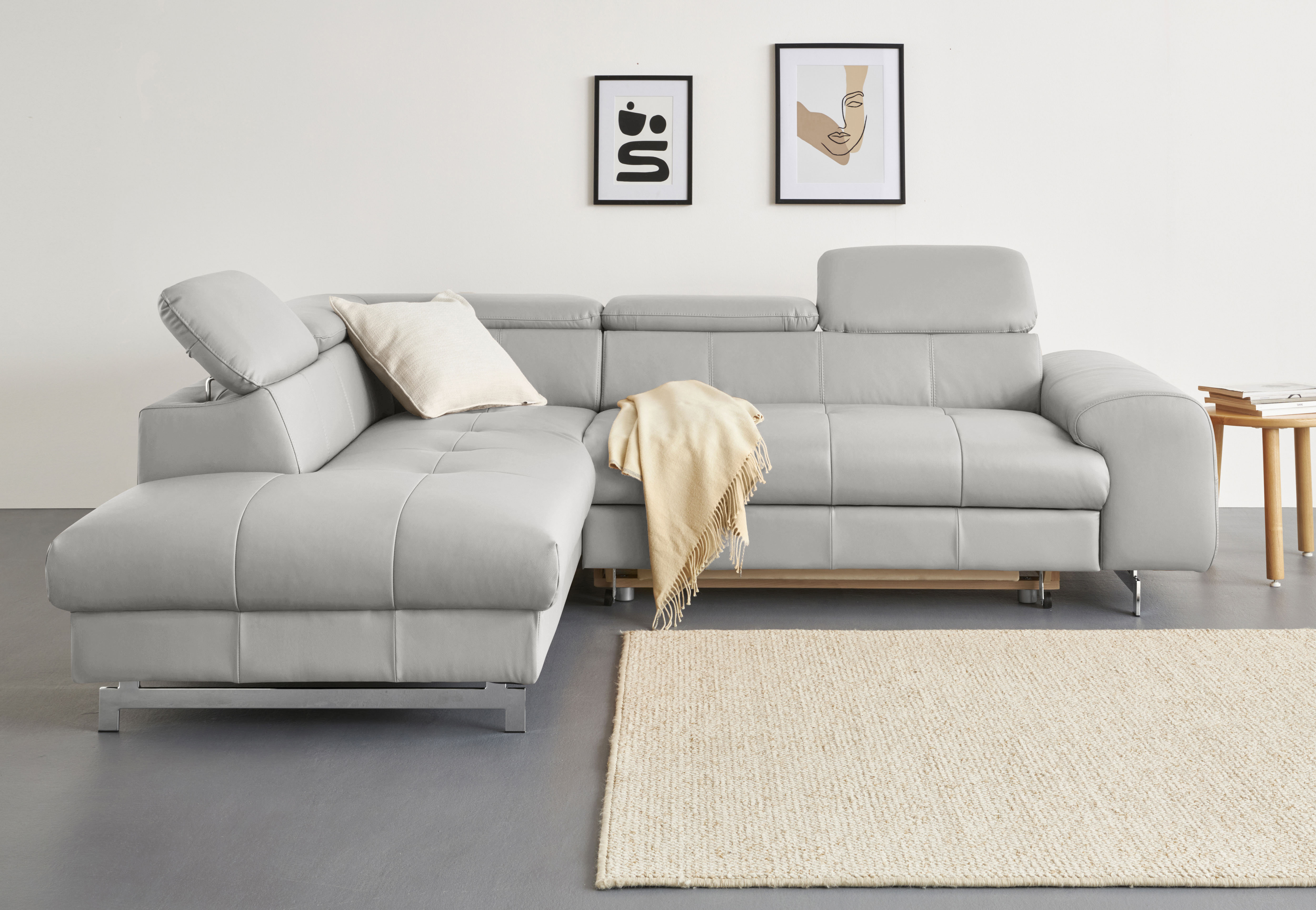 COTTA Ecksofa "Chef bequem, tolle Verarbeitungsdetails, Breite 262cm, L-Form" mit Kopfteilverstellung, edle Metallkufen, optional Schlaffunktion