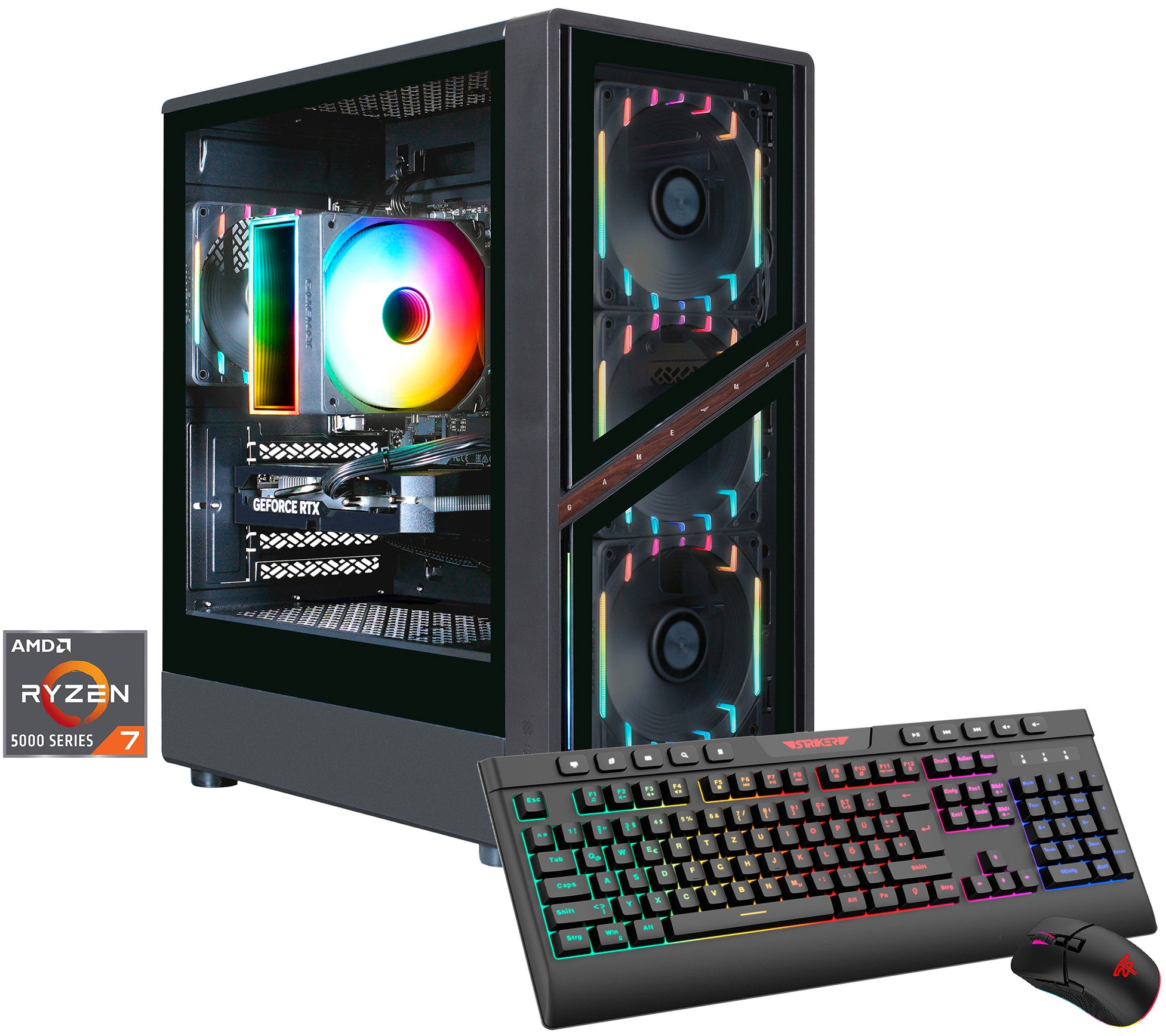 "GAMEMAX Gaming-PC ""AERIS GB 8189 AMD Ryzen 7 5700X 32GB 1TB SSD RTX 5060"", bunt (schwarz), Microsoft Windows 11 Home (64 Bit), RTX 5060, 32 GB RAM