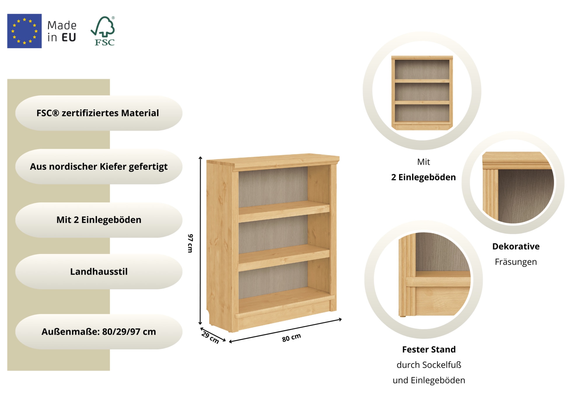 OTTO home Standregal »Soeren« aus massiver Kiefer, FSC®-zertifiziert, Tiefe 29 cm